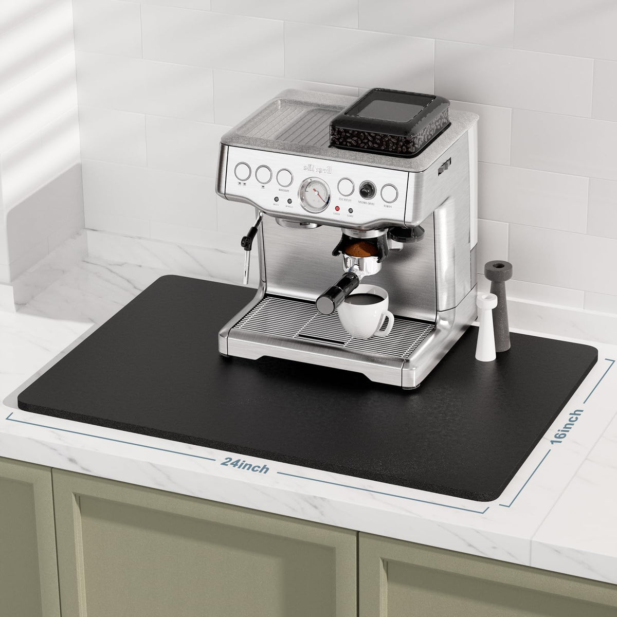 Coffee Mat 16" x 24" Coffee Bar Mats for Espresso Machine Station Accessories and Organizer (A-Jet Black / 16" x 24")