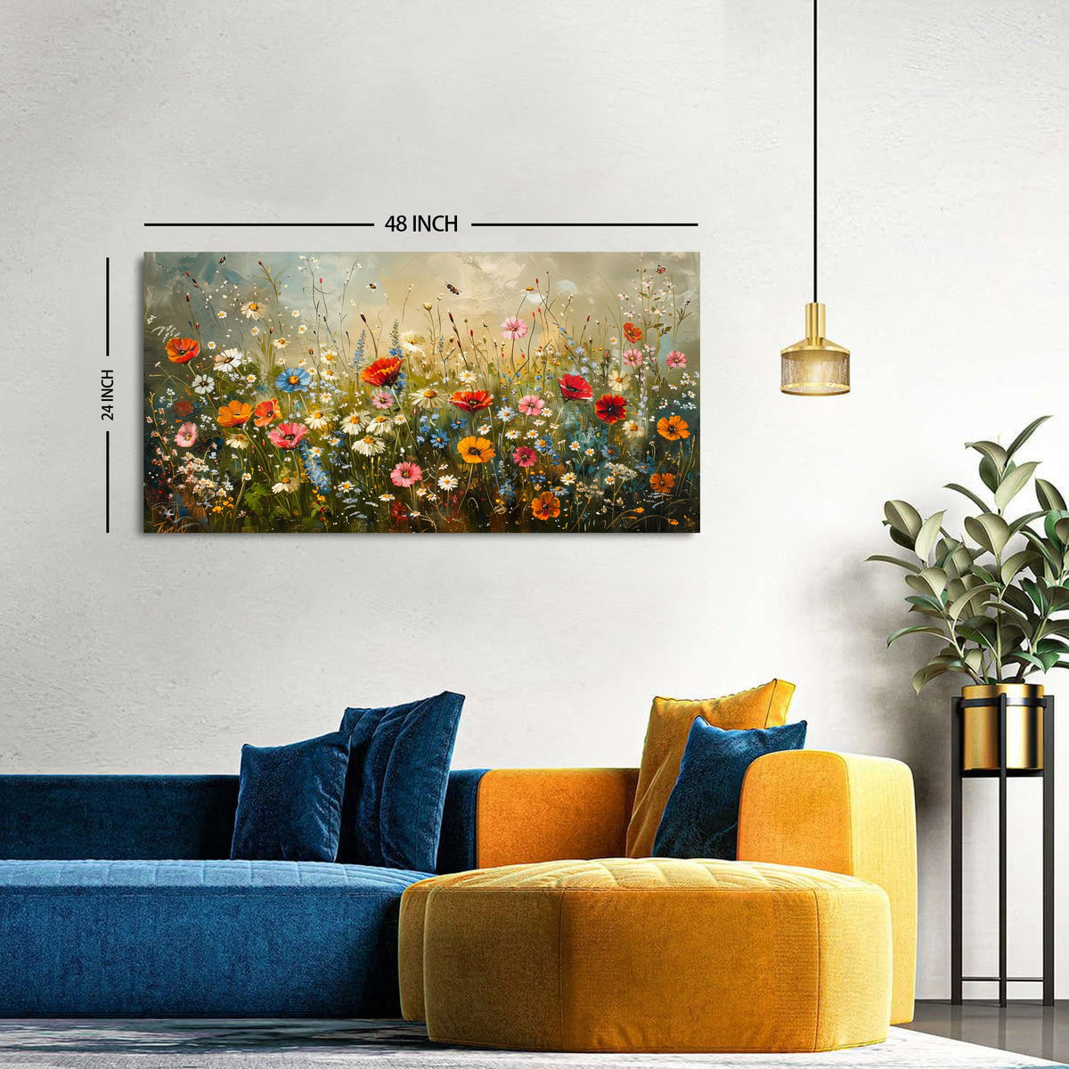 Colorful Floral Wall Art French Living Room Rustic Red White Poppy Flowers Wall Decor Watercolor Daisy Canvas Print Wildflower Painting Abstract Artwork for Bathroom Bedroom Home Decorations 24x48" (48"L x 24"W / Wildflowers)