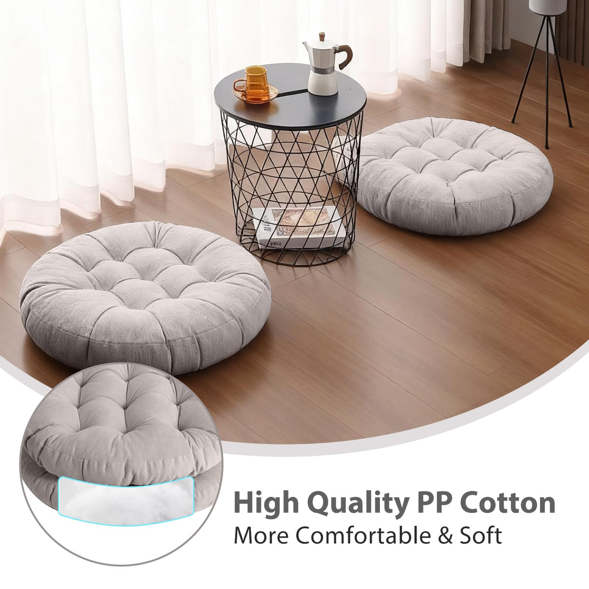 22 Inch Floor Cushion (Round|grey / 2 Count (Pack of 1))