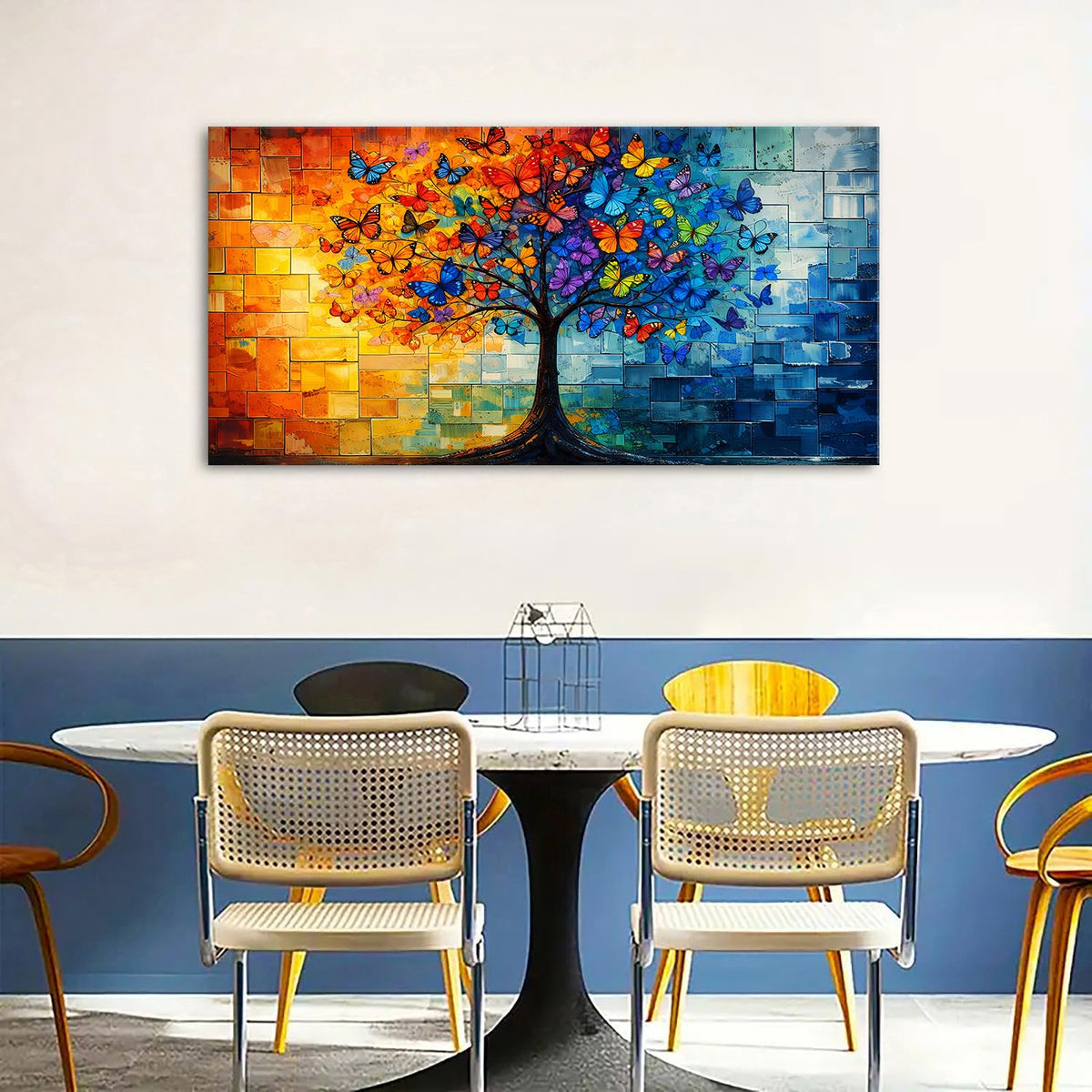 Colorful Wall Art Tree of Life Wall Decor Butterfly Trees Picture for Living Room (48"L x 24"W / Tree of Life)
