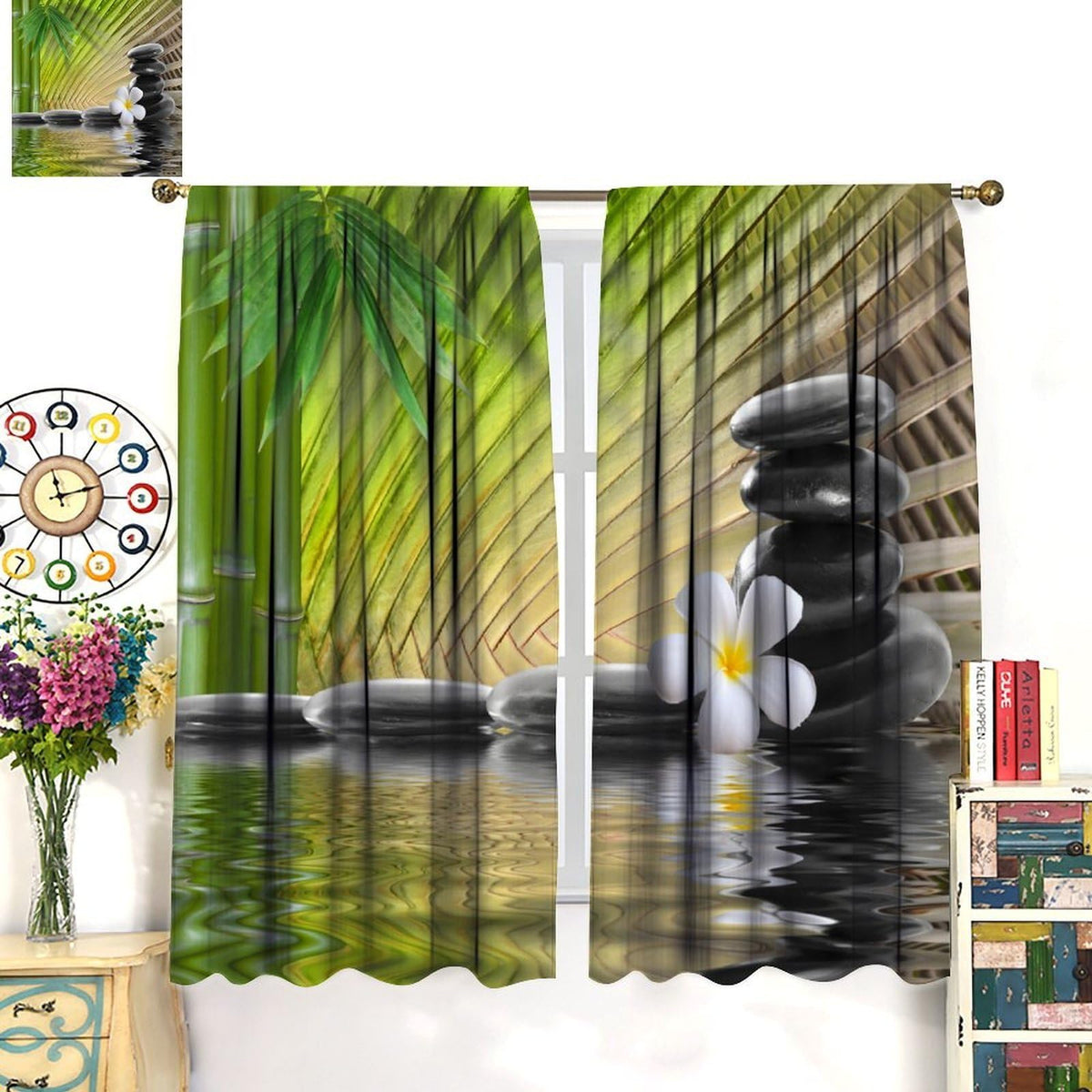 Zen Spa Blackout Curtains for Kitchen Japanese Asian Bamboo Plant Spa Flowers Style Window Treatments Print for Boys Girls Bedroom Living Room 84x84in (42"W x 84"L (Pack of 2) / Zen-12)