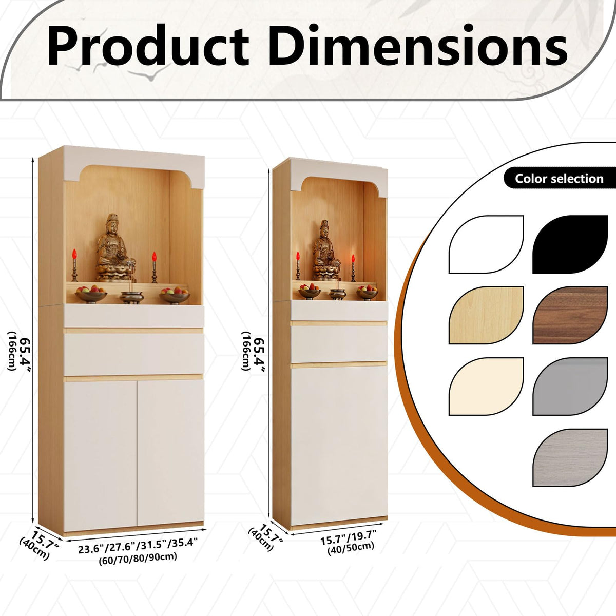 Altar Table Pooja Cabinet with Drawers and Storage Cabinets (27.6×15.7×65.4in / Grey)