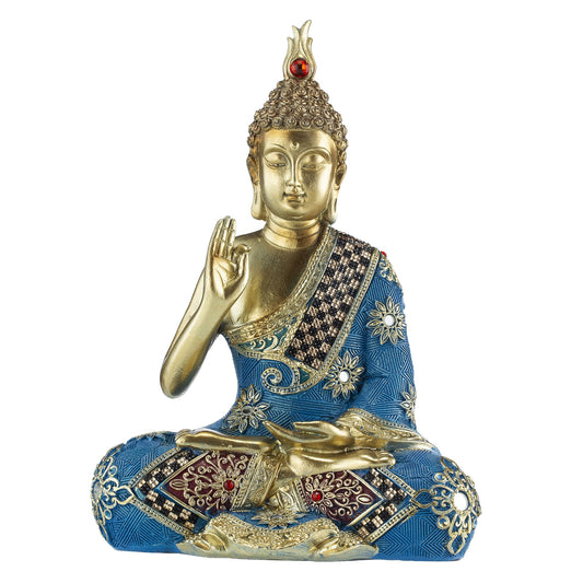 9.5 Inch Meditating Zen Sitting Thai Buddha Statue Figurines Sculpture Collectibles for Home Decor Room Office Indoor Spiritual Gifts (Blue/Gold)