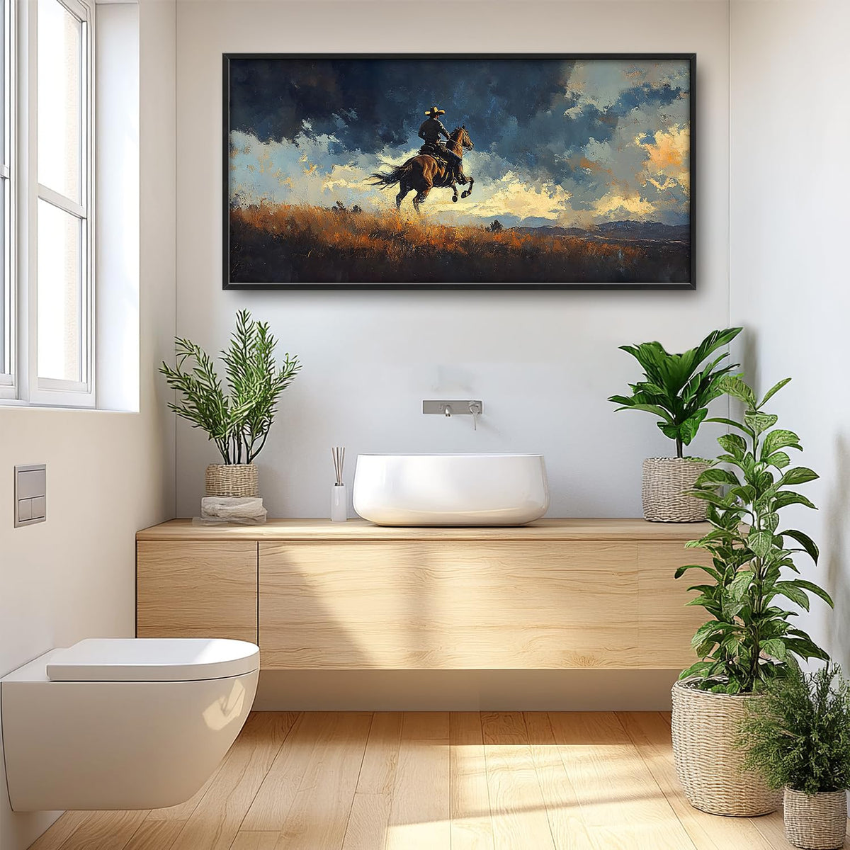 Extra Large Western Cowboy Framed Wall Art for Living Room (60"L x 30"W / Western Cowboy)