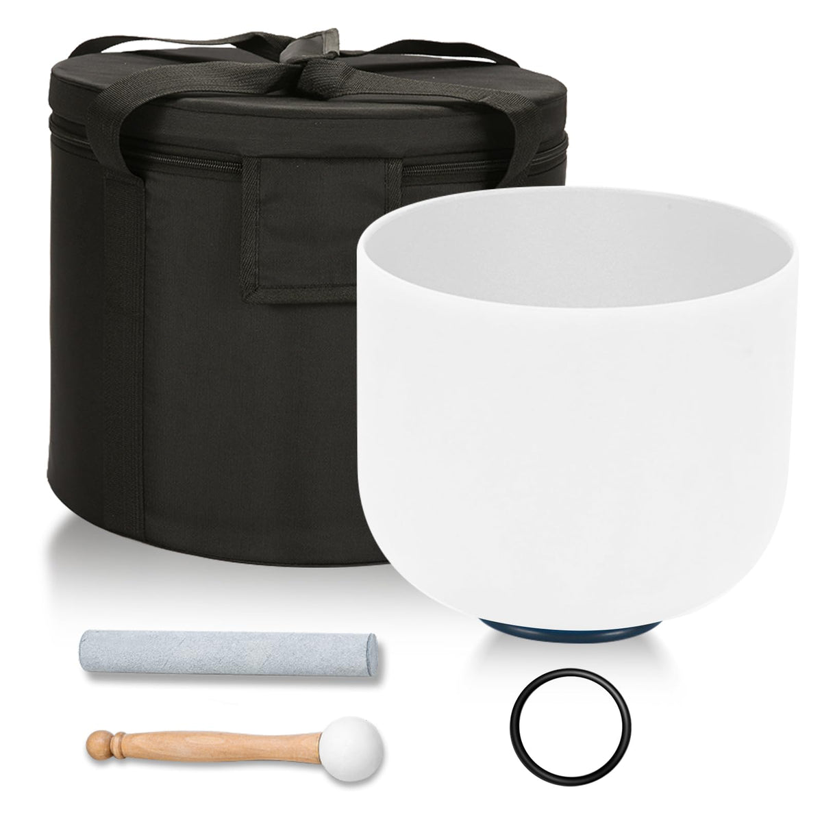 432HZ 8 Inchs D Note White Frosted Crystal Singing Bowl for Meditation Healing Yoga Chakra Quartz Crystal Sound Bowls with Heavy Duty Carry Case and Rubber Mallet (8 inch Sacral Chakra / D Note White)