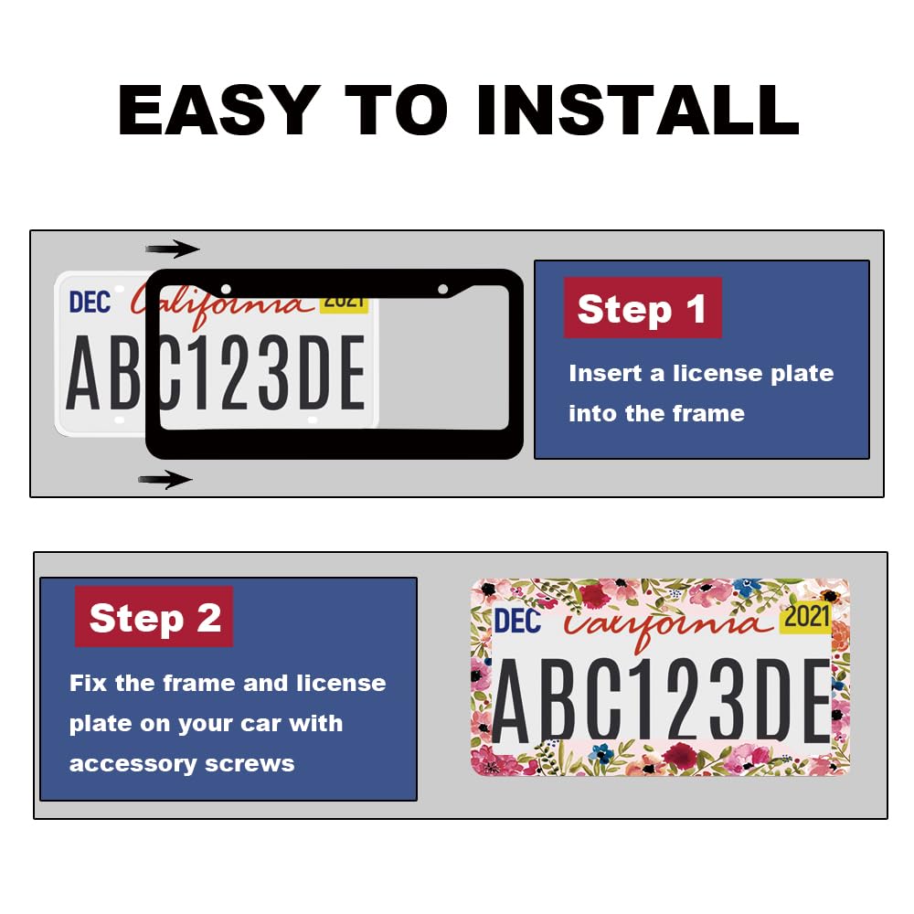 Pink Abstract Flowers License Plate Frame for Women 2Pc Car Tag (for Floral-Artistic)