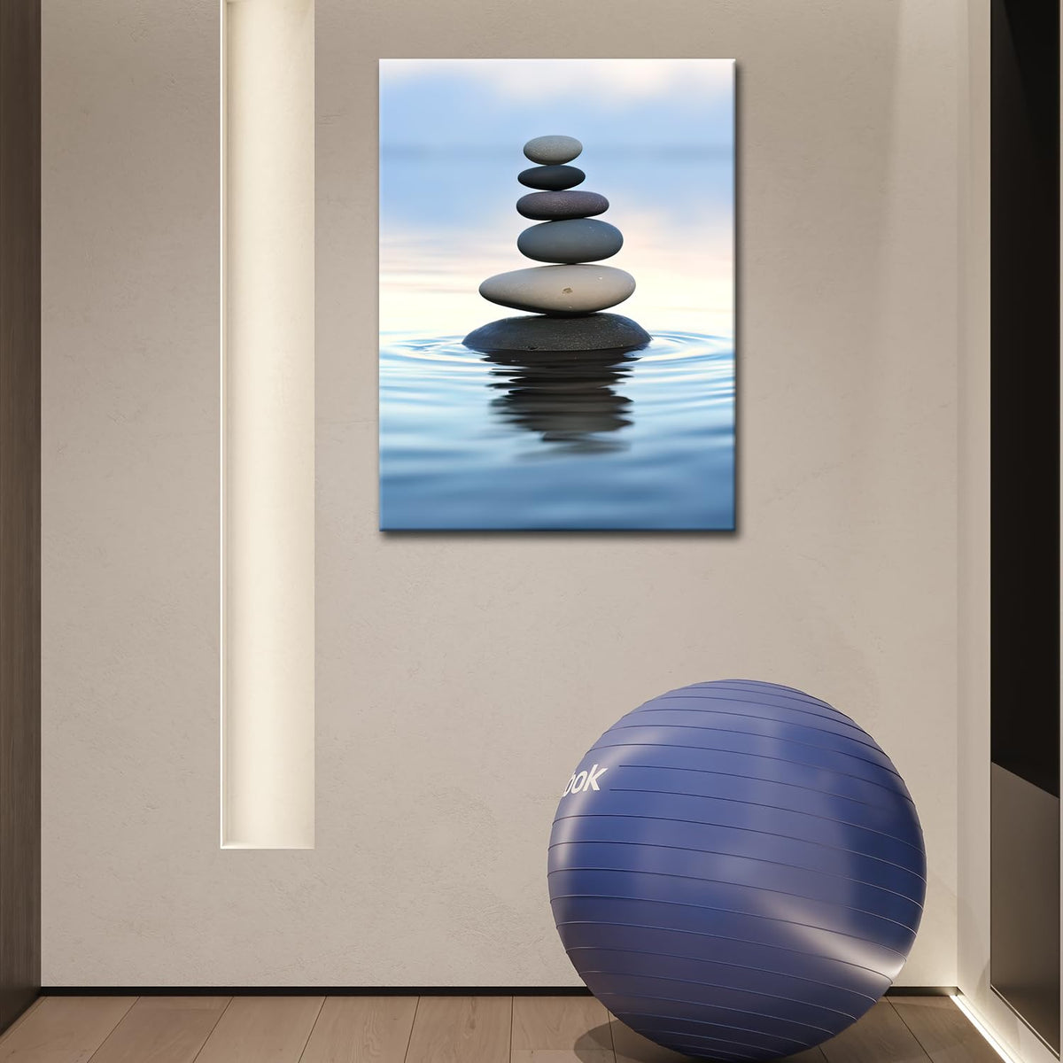 Zen Stones Balance Canvas Wall Art Pebbles Stack in Calm Water Picture Print Artwork Poster for Yoga Meditation Room Bathroom Bedroom Decor (Zen-02 / 36"L x 24"W)