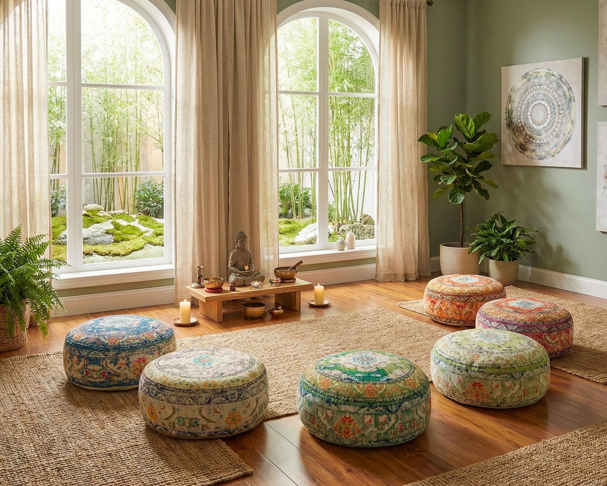 Indian Yoga Décor Pouf Cover Green Round Green Floor Pillow Case Room Décor Moroccan Decorative Cushion Cotton 24x8 Unstuffed (24x8 Cover Only / Green)