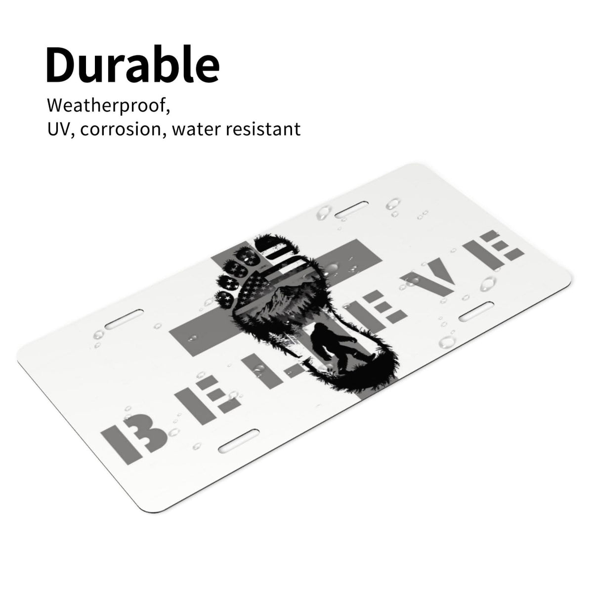 Believe Big Foot Christian Cross American Flag Adventure Mountain Front License Plate Aluminum Decorative License Plates Metal Car Plate 6"X12" Novelty Vanity Tag Cover with 4 Holes Car Decor (Purple / 6 X 12 Inch)