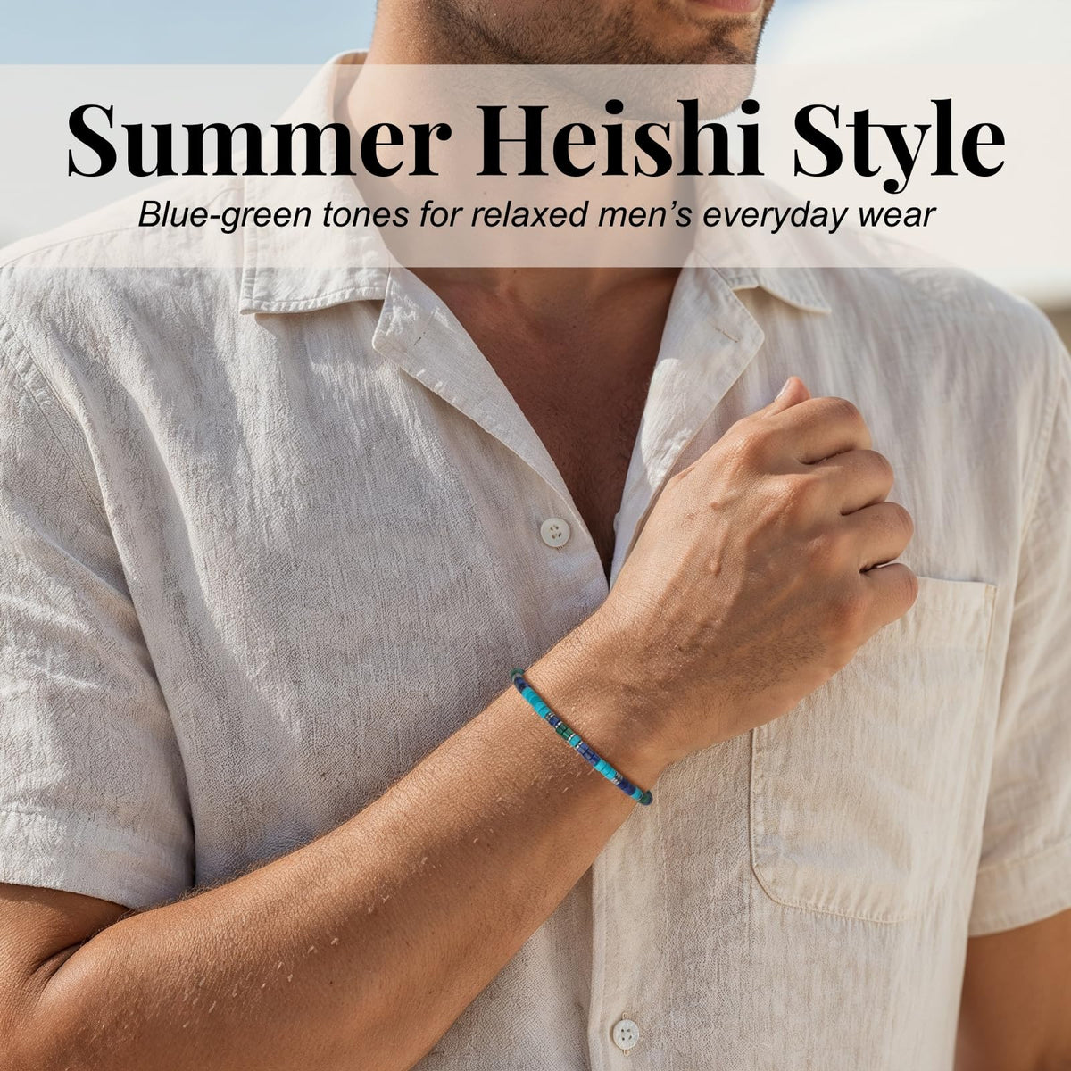 Heishi Beaded Bracelet for Men (Ocean / 7.5")