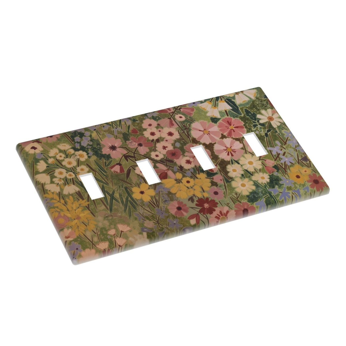 Rustic Colorful Floral Vintage Flower 4 Gang Toggle Light Switch Cover Quadruple Electrical Decorative Device Wall Plate (Rustic Colorful Floral Vintage Flower / 4 Gang Quad Toggle)