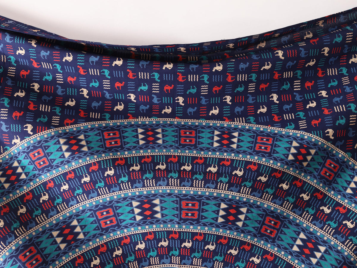 Queen Mandala Hippie Hippy Camel Ethinic Psychedelic Tapestry Wall Hanging (105L" x 81W" / Camel Blue)