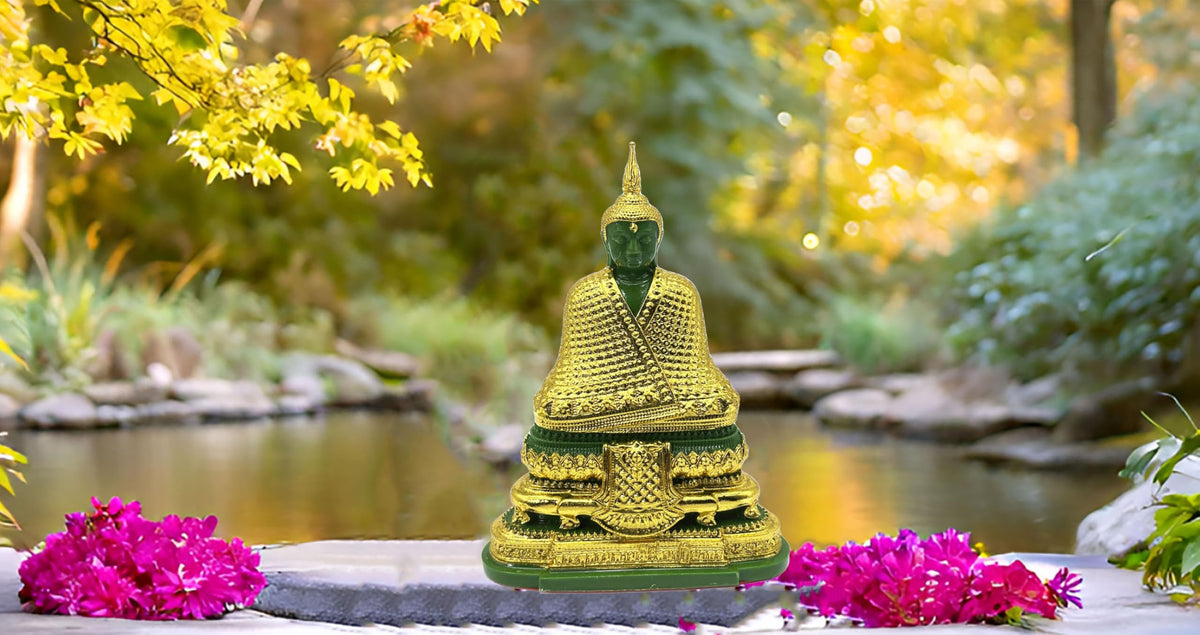 Emerald Buddha Statue Realistic Designed Knee to Knee 2" H. 6" H Jade Buddha Thai Buddha Statue for Home Decor Buddha Gift Buddha Sculpture Buddha Figurines (Winter)