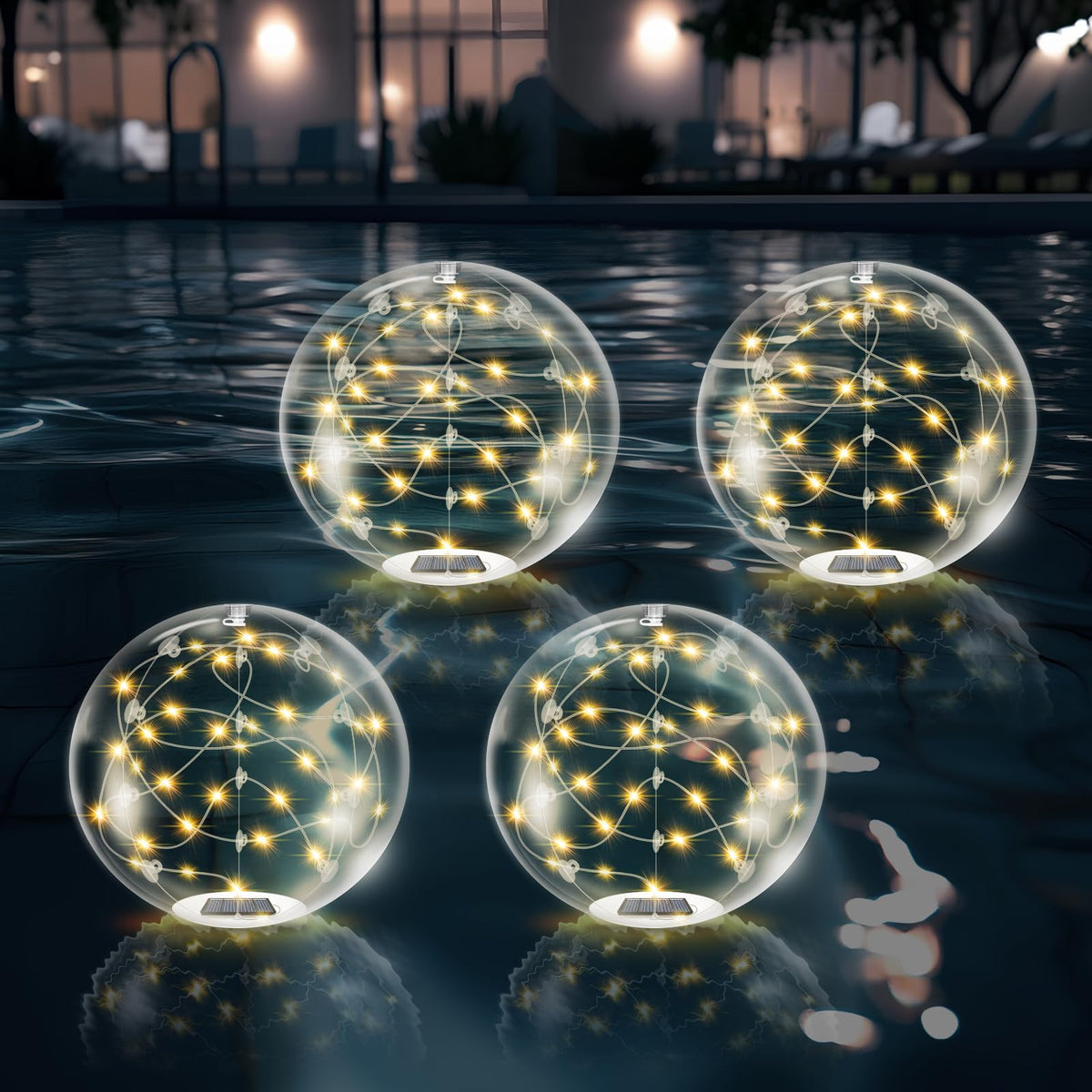 Floating Pool Lights Solar Powered (Warm White / 4 Pack)