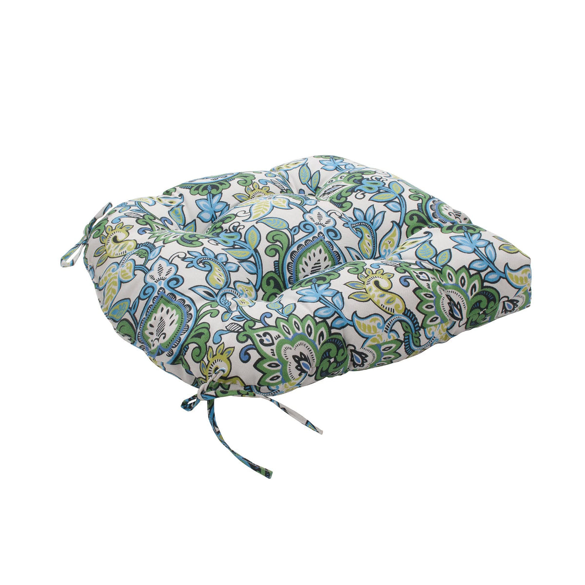 Outdoor Tufted Seat Cushion 19"x19" (Botanical Blue / 19" x 19" x 5" (2 Pack))
