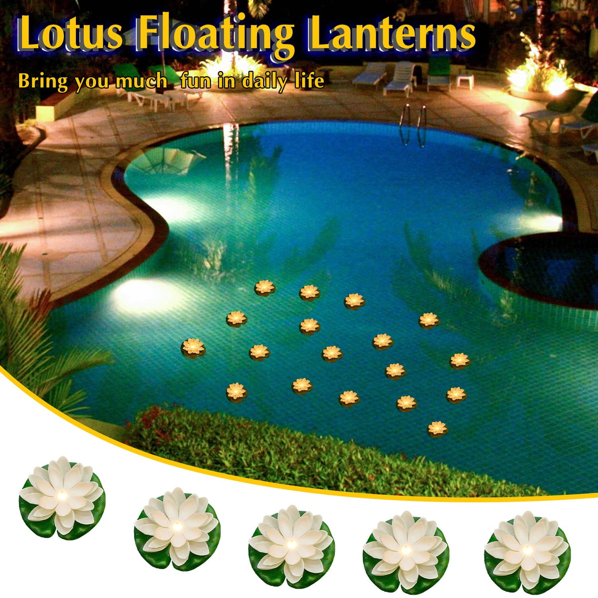 24 Pcs Diwali Floating Lotus Lights (White / 3.94 Inch)