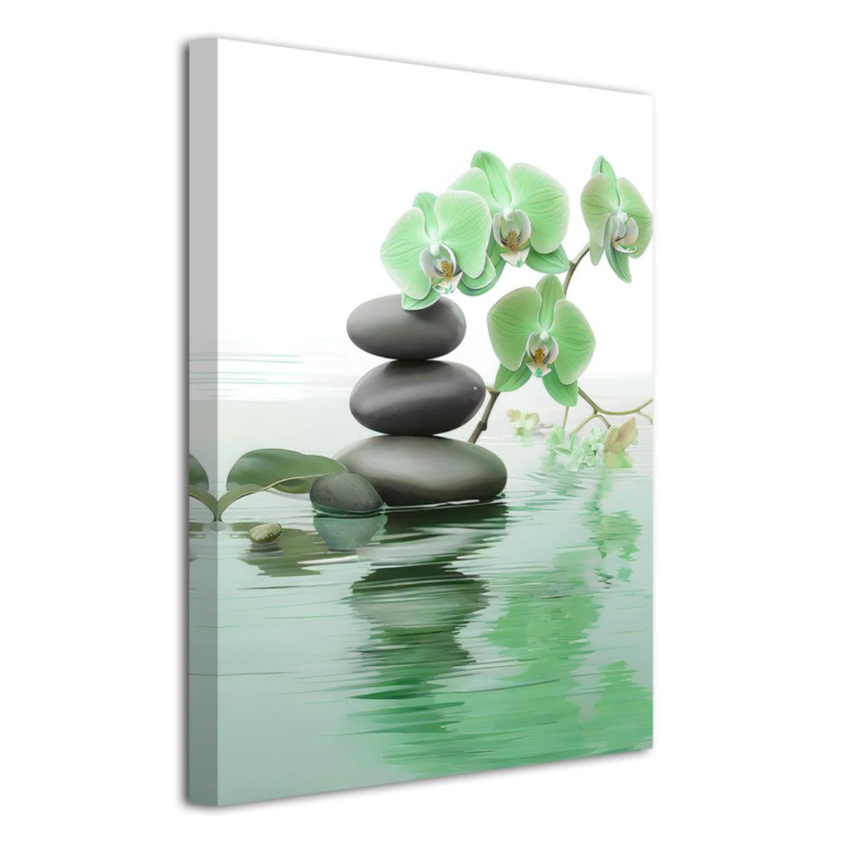 Zen Bathroom Wall Art Orchid Flower with Zen Stones Pictures Spa Painting Still Life Canvas Prints for Meditation Spiritual Room Decor Framed (Green / 42L" x 28W")