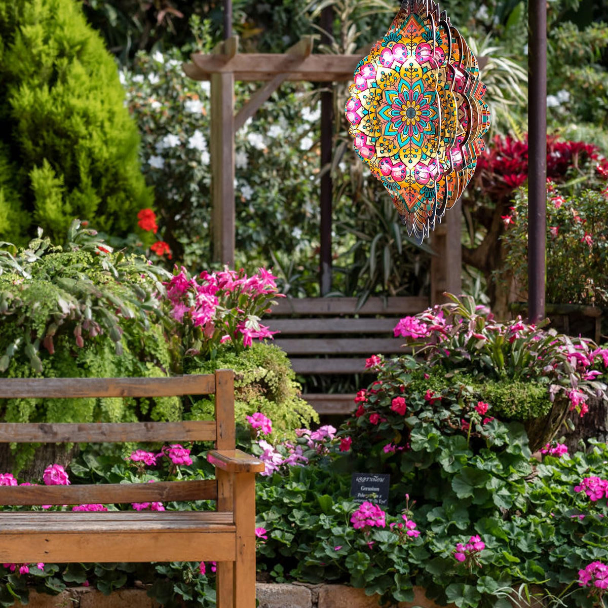 Wind Spinners Outdoor Mandala Lucky Star (12in / 009-3pink Multi Color-3mandala Lucky Star)