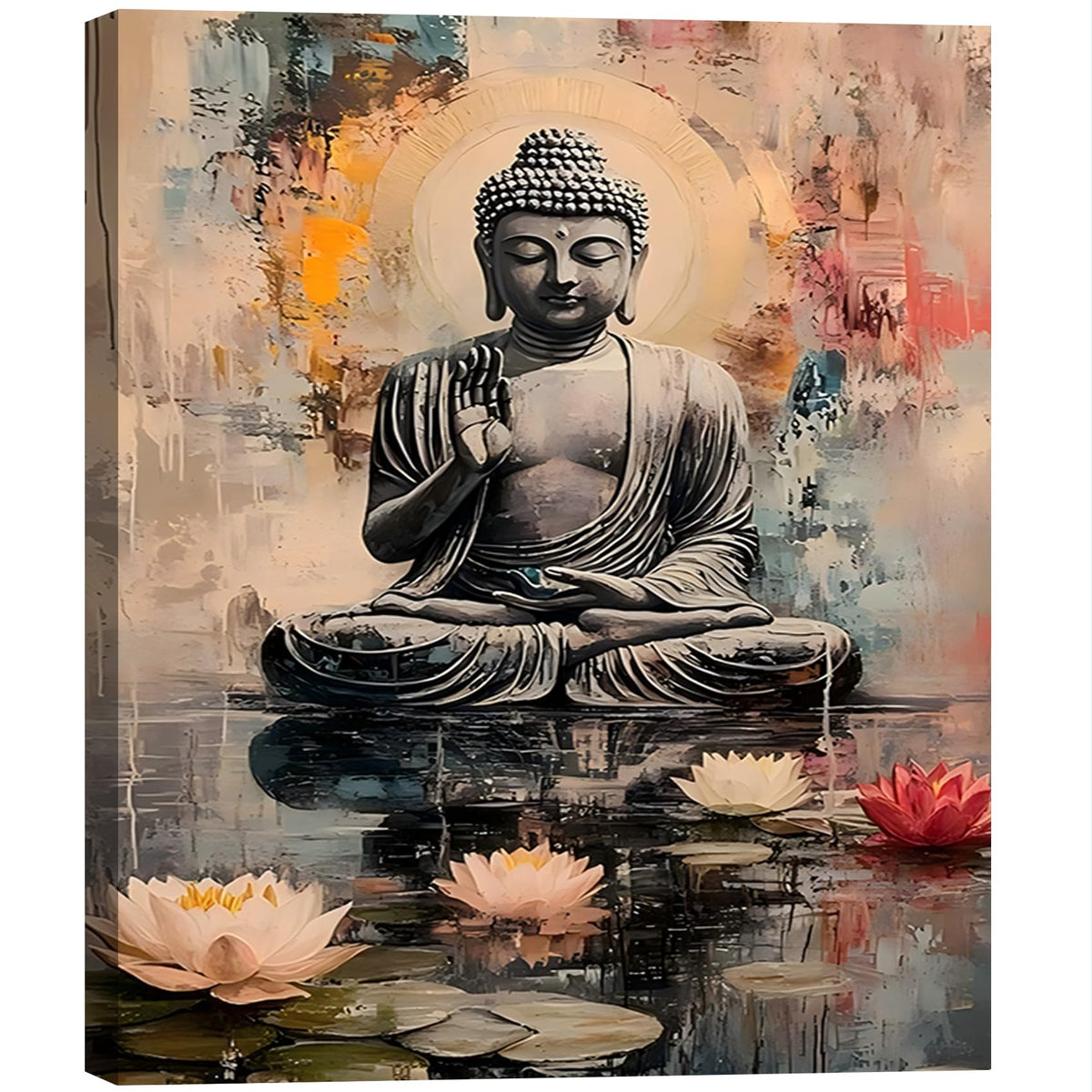 Framed Multicolor Lotus Buddha Canvas Wall Art (Pictures29 / 24"L x 16"W)