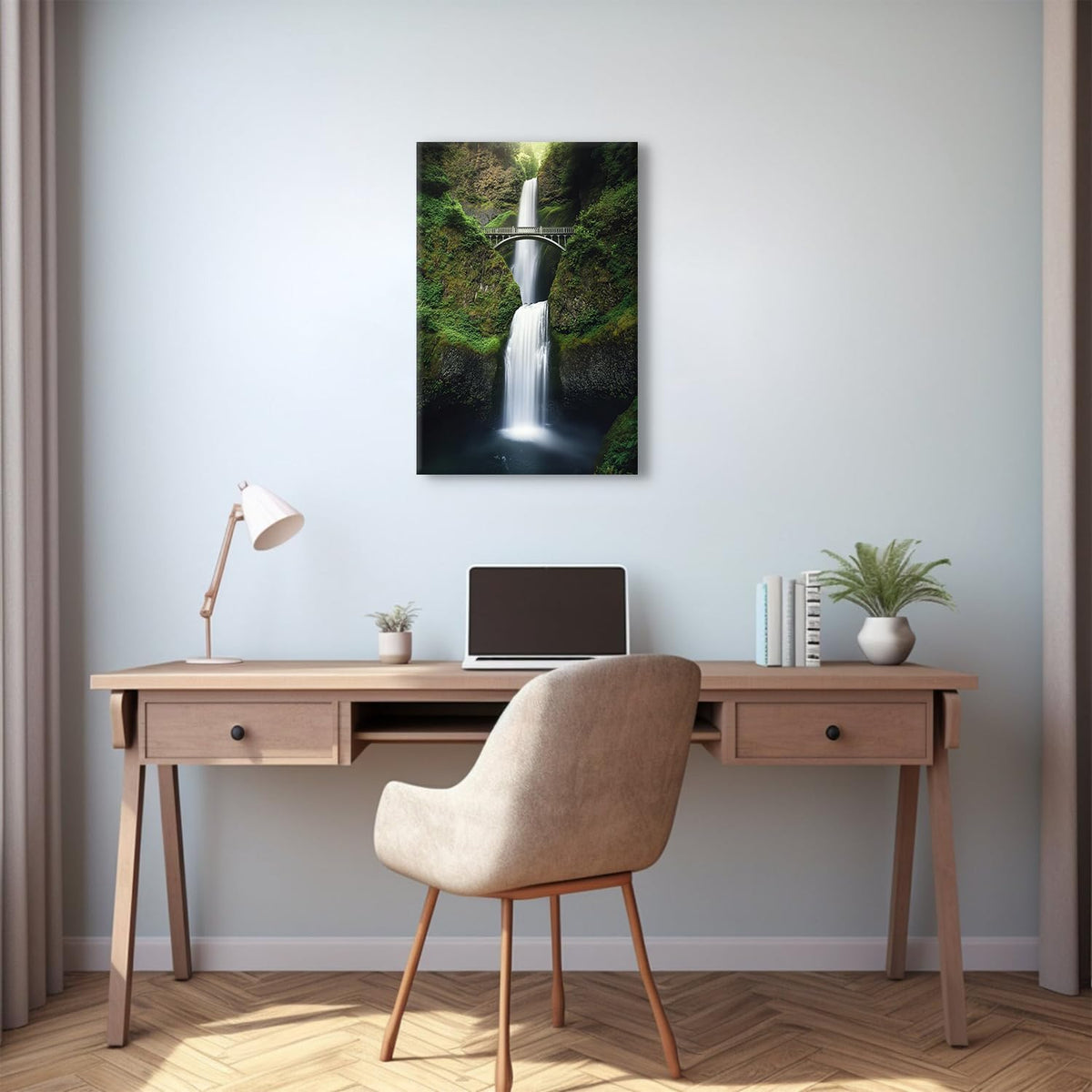 Nature Waterfall Wall Art USA Oregon Mountain Forest Canvas Prints for Living Room Nature Multnomah Falls Landscape Painting Decor Tropical National Park Poster Artwork Home Bathroom Decoration 16x24” (16"L x 24"W / Nature08)