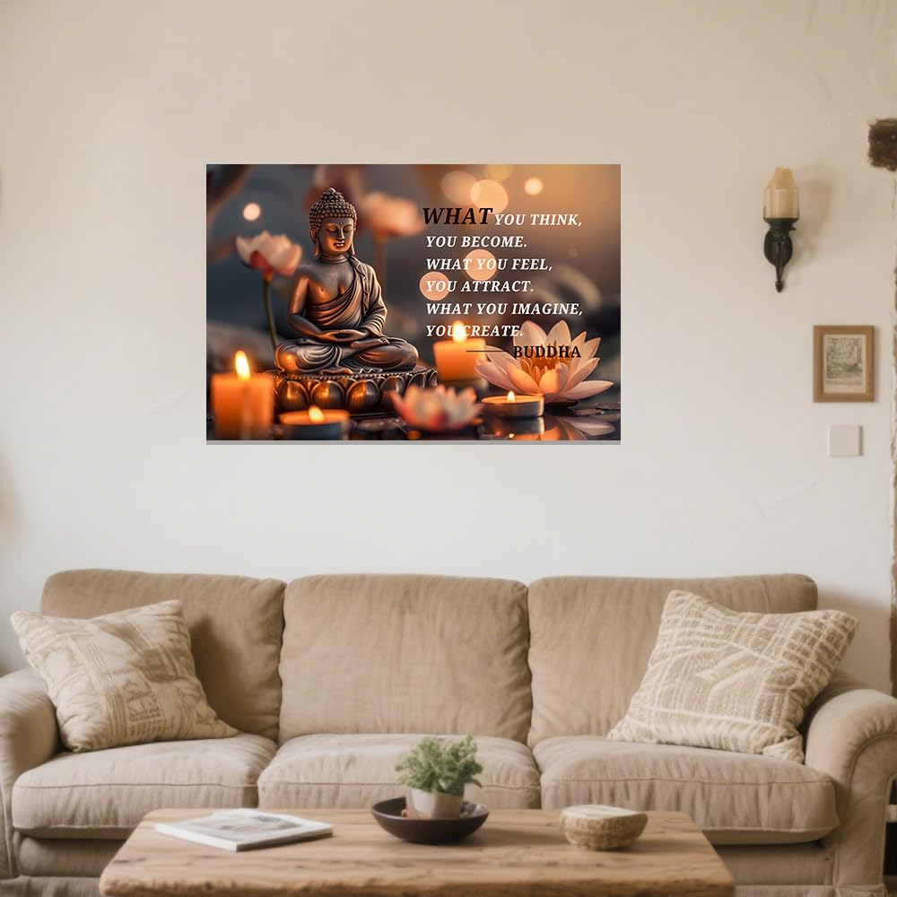 Buddhist Motivational Quotes Wall Art Canvas Prints Buddha Lotus Painting Zen Bathroom Pictures for Office Home Spa Yoga Room Wall Decor Framed (Orange / 16" x 24")