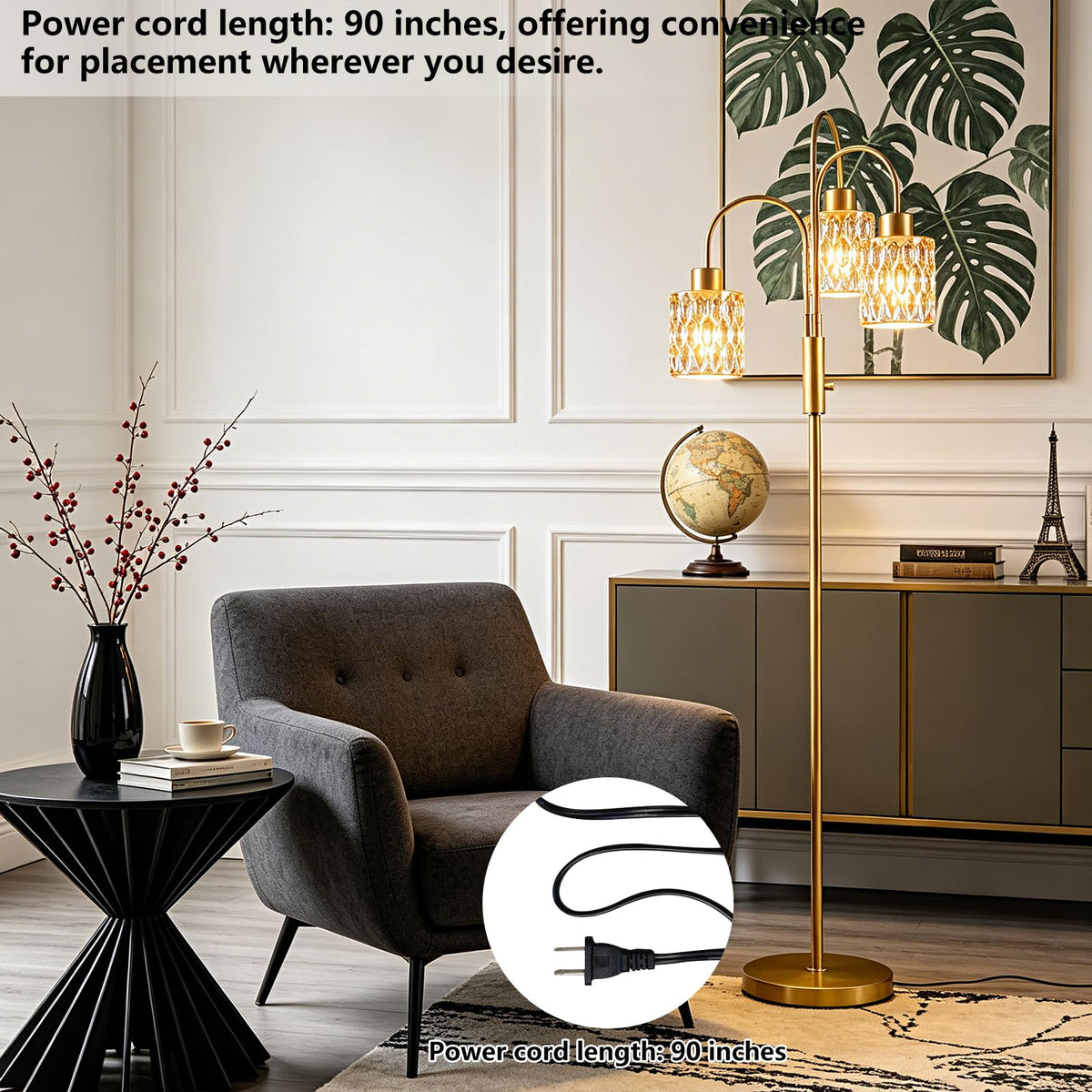 Amber Glass Floor Lamp 3 (Amber Cylinder-Gold)