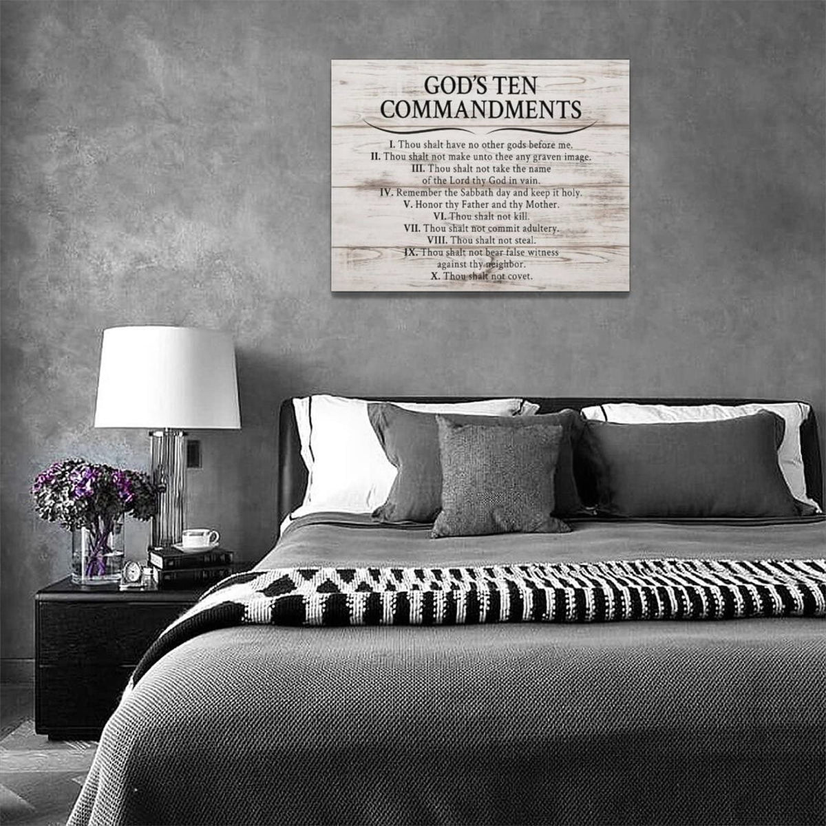 Ten Commandments Wall Decor 10 Commandments Wall Art Christian Scriptures Canvas Prints Bible Verse Pictures Painting Modern Artwork Home Decoration for Living Room Bedroom Bathroom 16"x12" (Wooden / 16"L x 12"W)