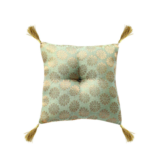 Cushion For Tibetan Singing Bowl Green Handmade Square Cushions Brocade Art Silk Home Decor Decoration Jewelry Statue (5" x 5" Inch / Mint Green)