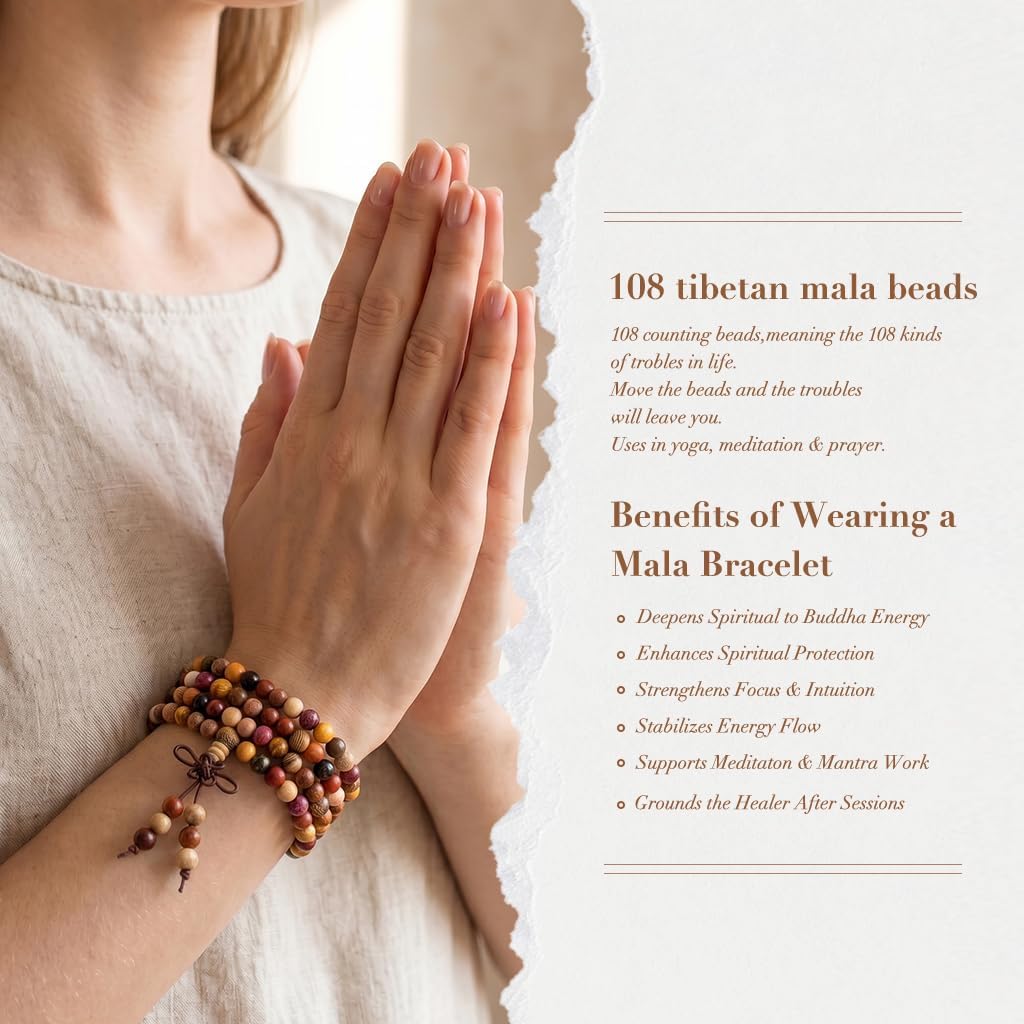 6mm 108 Beads Natural Wood Mala Necklace (Multicolored)