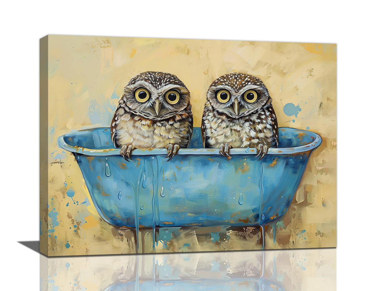 Owl Wall Art Owl Bathroom Pictures Wall Decor Toilet Bathroom Canvas Painting Home Modern Artwork Decorations Framed for Restroom 24 x 16 inch (16" x 24" / Owl)