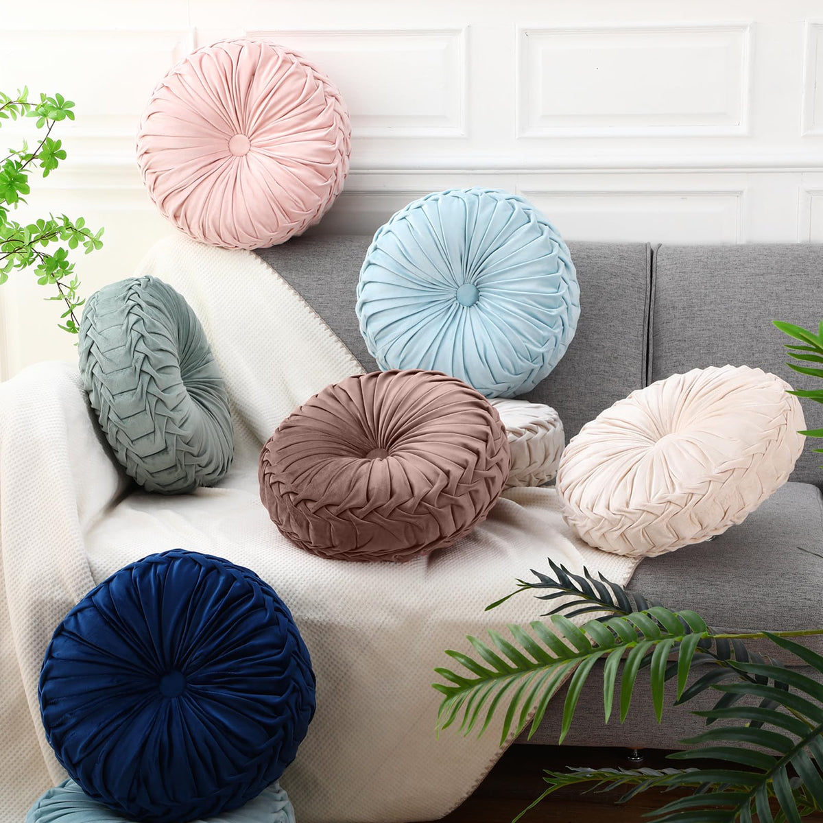 6 Pcs 15" Round Velvet Floor Cushions for Kids (Boho Color)