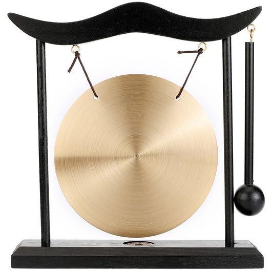 Zen Art Tabletop Brass Gong Feng Shui Desk Decor for Home Office Meditation (Glossy)