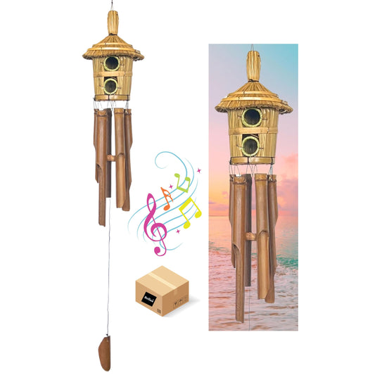 Bamboo Wind Chimes with Bird House (Bird House Brown Light)