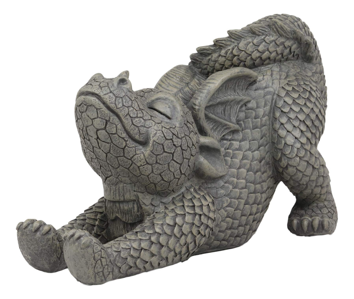 Ebros Garden Dragon Morning Greeting Stretch Statue 11.75" Long Cute Baby Dragonling Wyrmling Faux Stone Resin Finish Figurine Fantasy Dragons Home Decor (Morning Stretch)