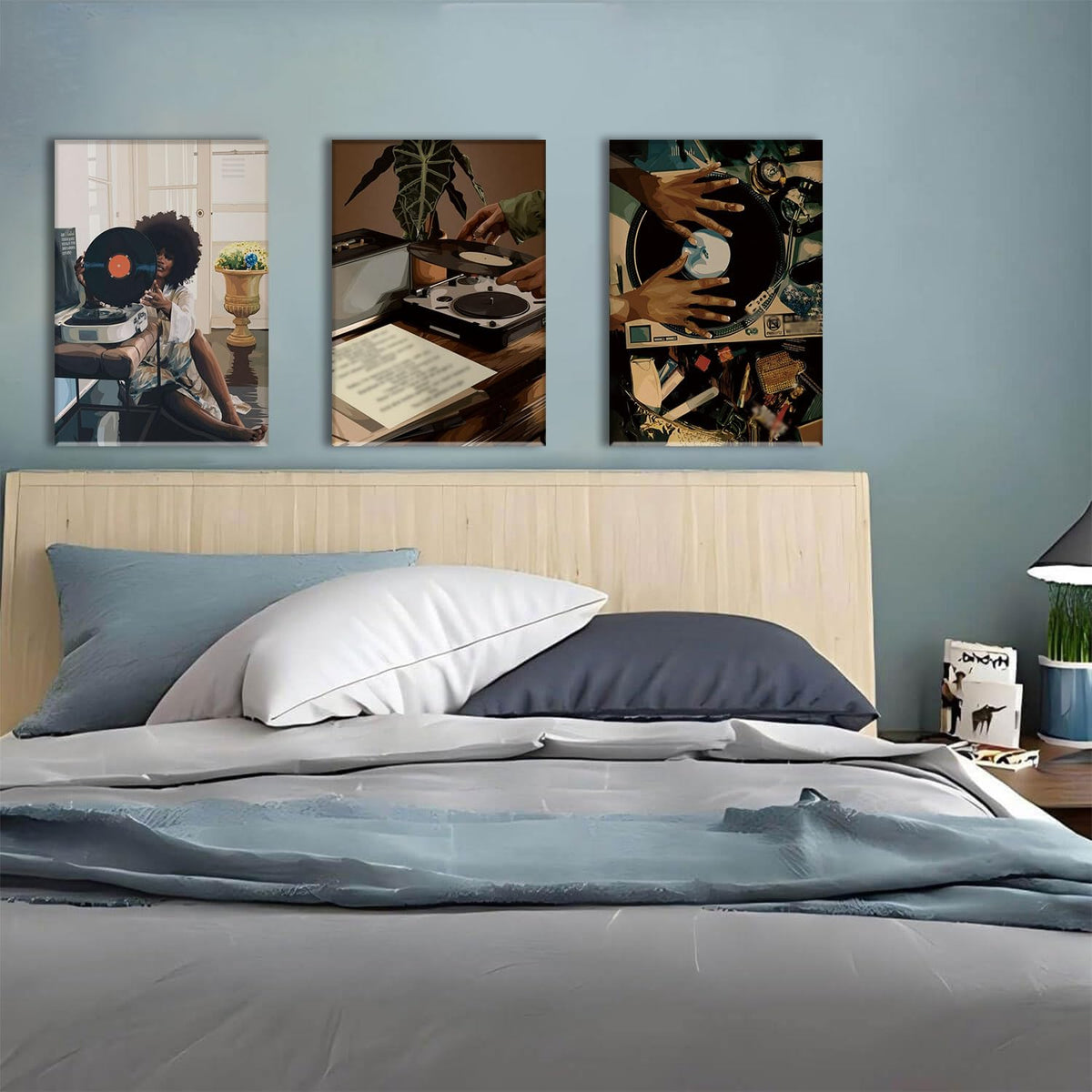 3 Piece Black Girl Wall Art African American Wall Decor Black Woman Canvas Art Fashion Music Pictures Dj Studio Paintings Trendy Artwork For Living Room Bedroom (Record Girl / 12x16in)