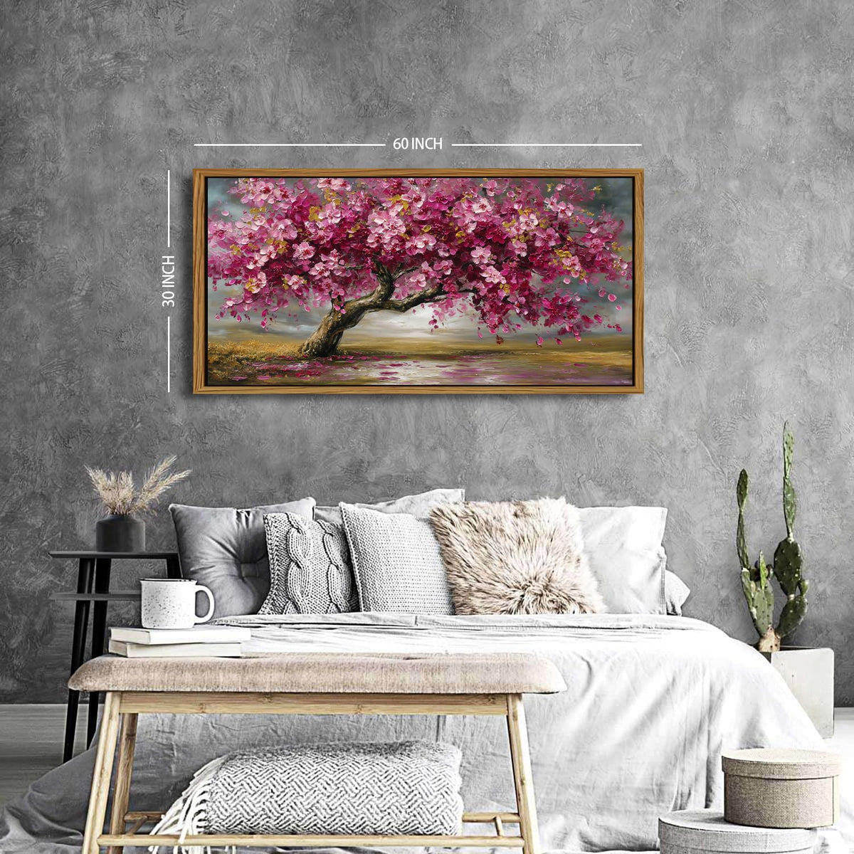 Abstract Tree Framed Wall Art Colorful Daisy Floral Wall Decor Nature Trees Botanical Painting Canvas Prints Rustic Farmhouse Pictures Posters Modern Artwork for Bedroom Living Room Decorations 30x57.8" (30"L x 57.8"W / Pink Tree)