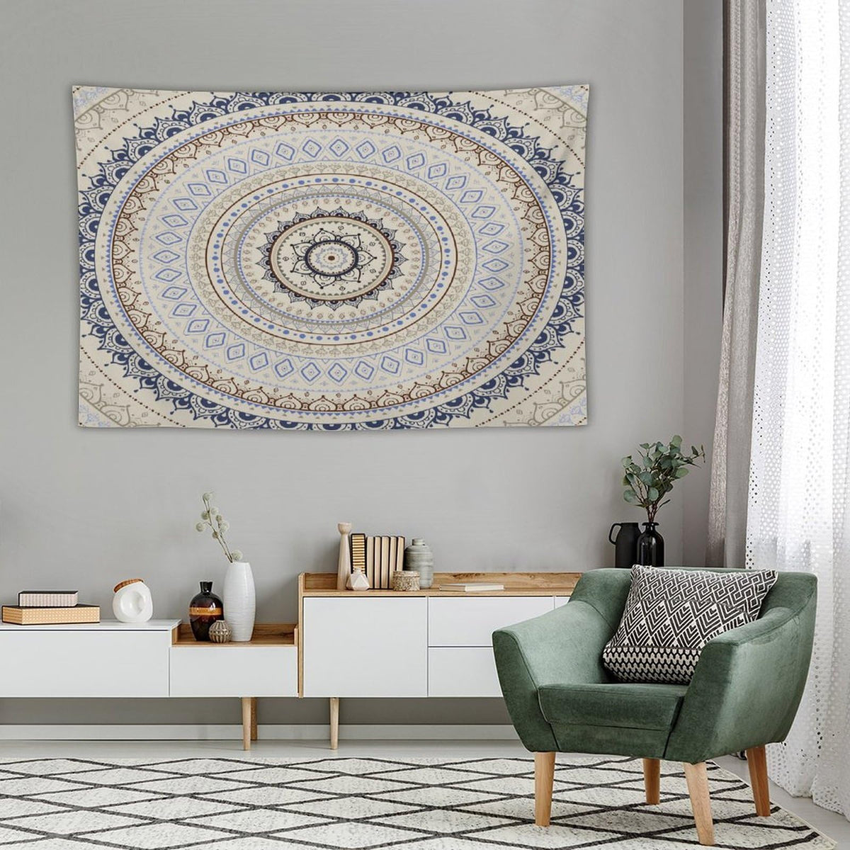 Mandala Tapestry Wall Hanging Retro Eastern Backdrop Swirled Cosmic Lotus Yoga Boho Artwork Tapestries Home Decor for Living Room Bedroom Farmhouse Apartment Dorm 60"x90" (60"L x 90"W / Mandala-44)