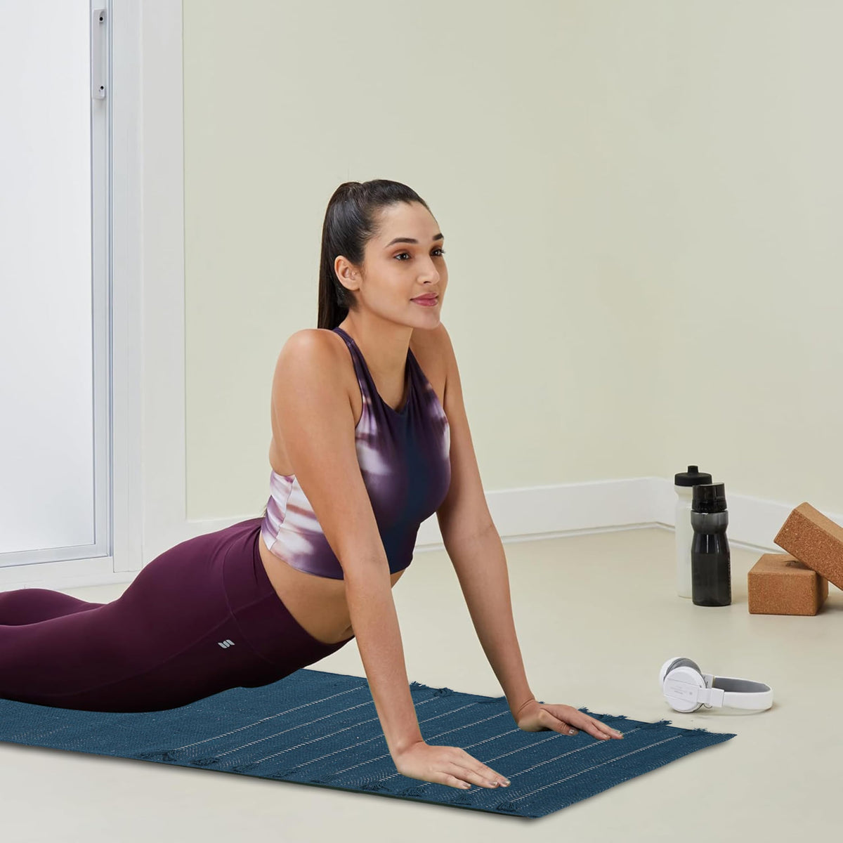 Indian Handmade 100% Organic Cotton Yoga Mat (Blue)