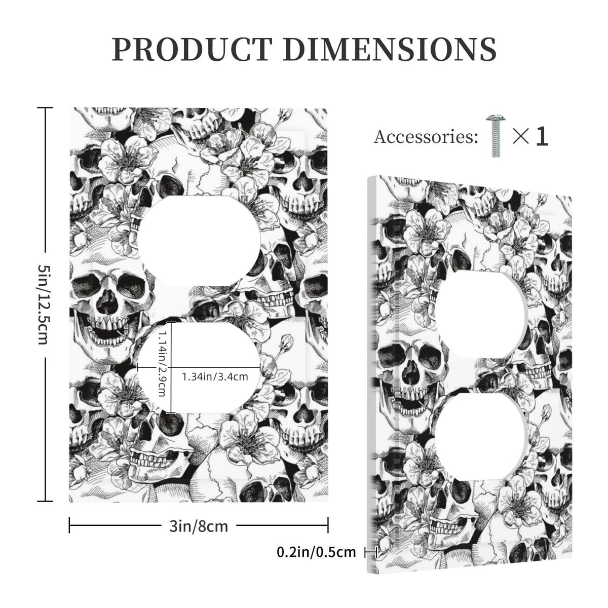 Gothic Skull Floral Skeleton Decorative 1 Gang Receptacle Outlet Cover Electrical Duplex Wall Plate Single Duplex Wall Plate Light Switch Cover (Gothic Skull Floral Skeleton / 1-Gang Duplex Mid)