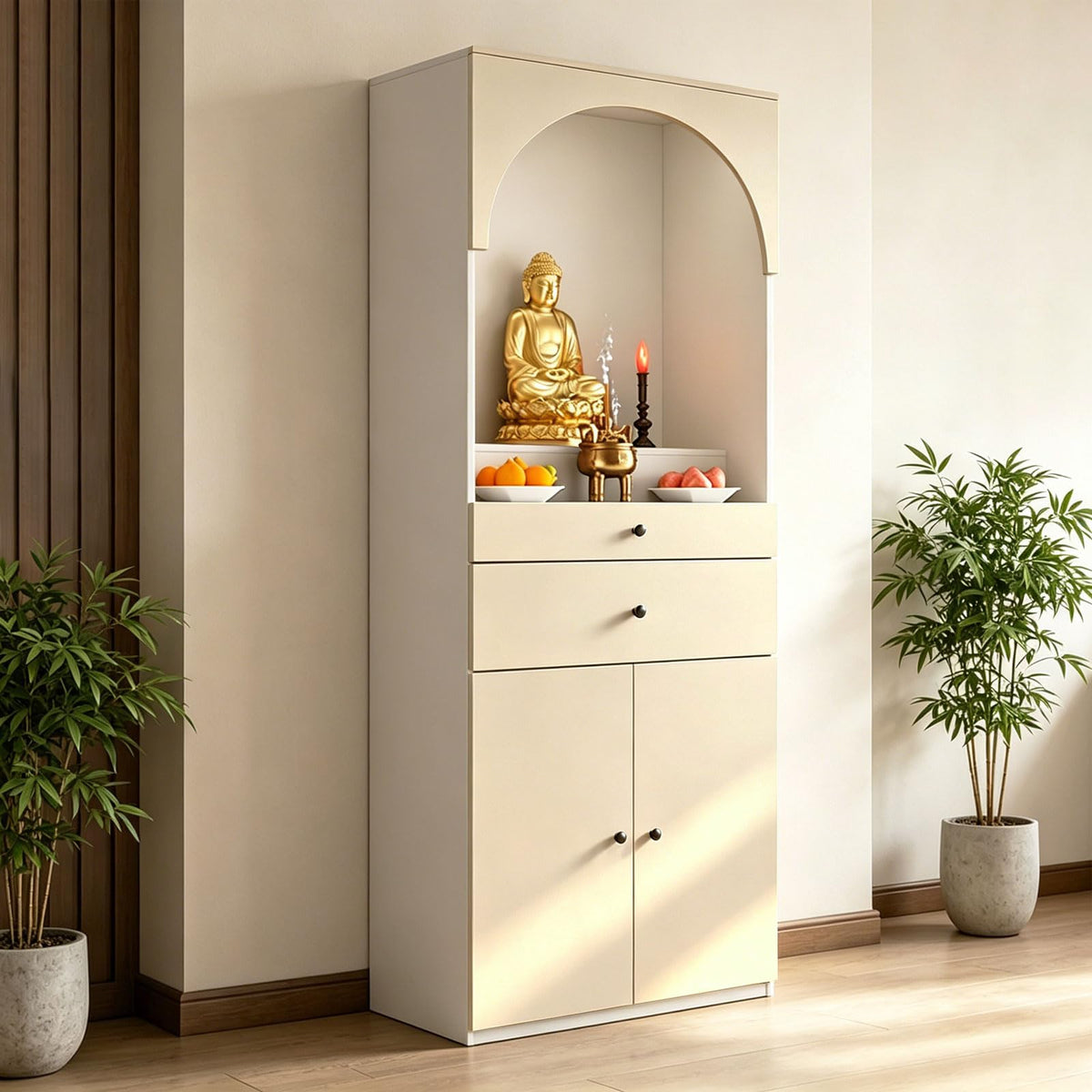 Altar Table Solid Wood (Beige+white / 35.4×15.7×65.4in)
