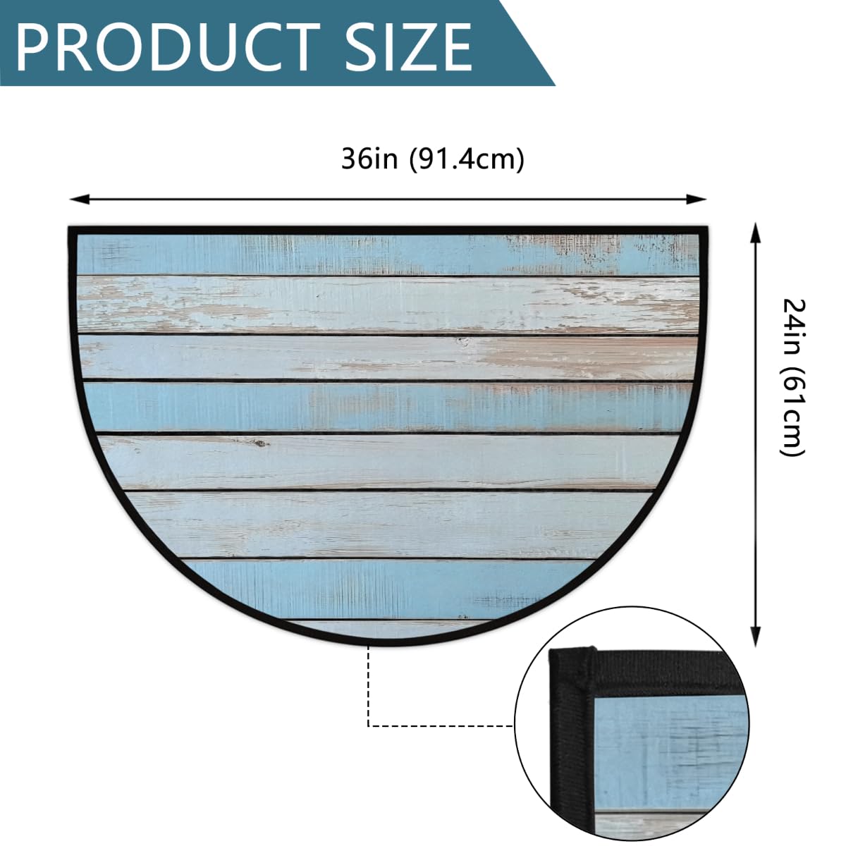 Half Round Door Mat Light Blue Gray Wooden Board Welcome Mats Non (36 inch x 24 inch (Semicircular) / Light Blue Gray Wooden Board)