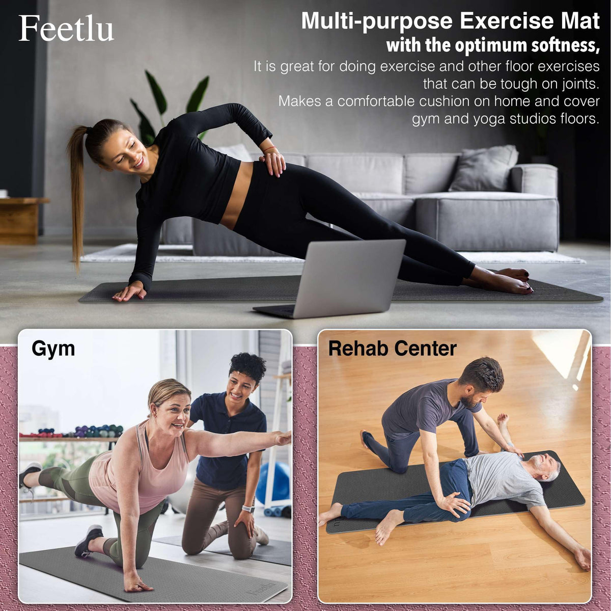 Cushioned Exercise Mat (Jet Black + Asphalt)