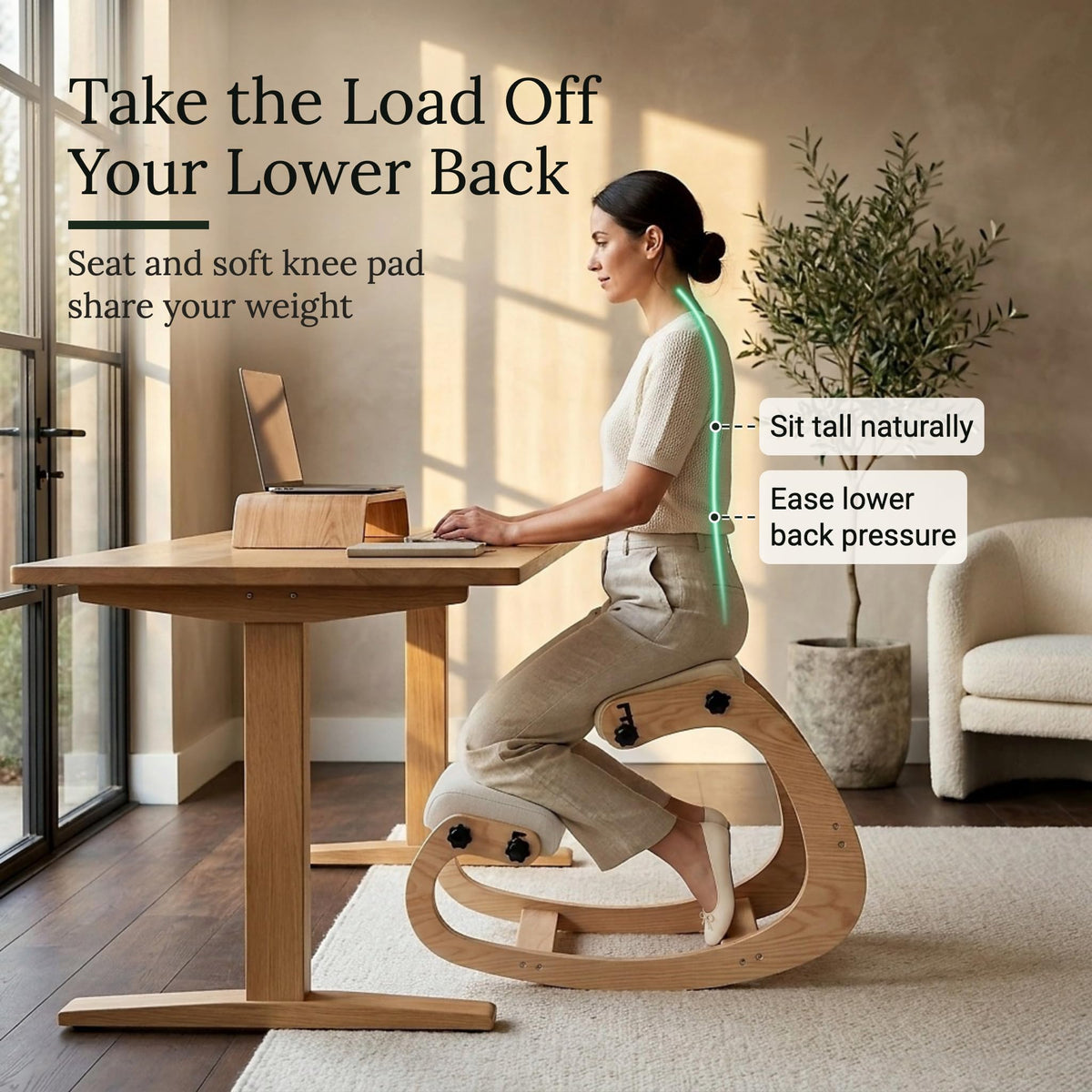 Ergonomic Kneeling Chair with Adjustable Seats (Ivory / Classic)