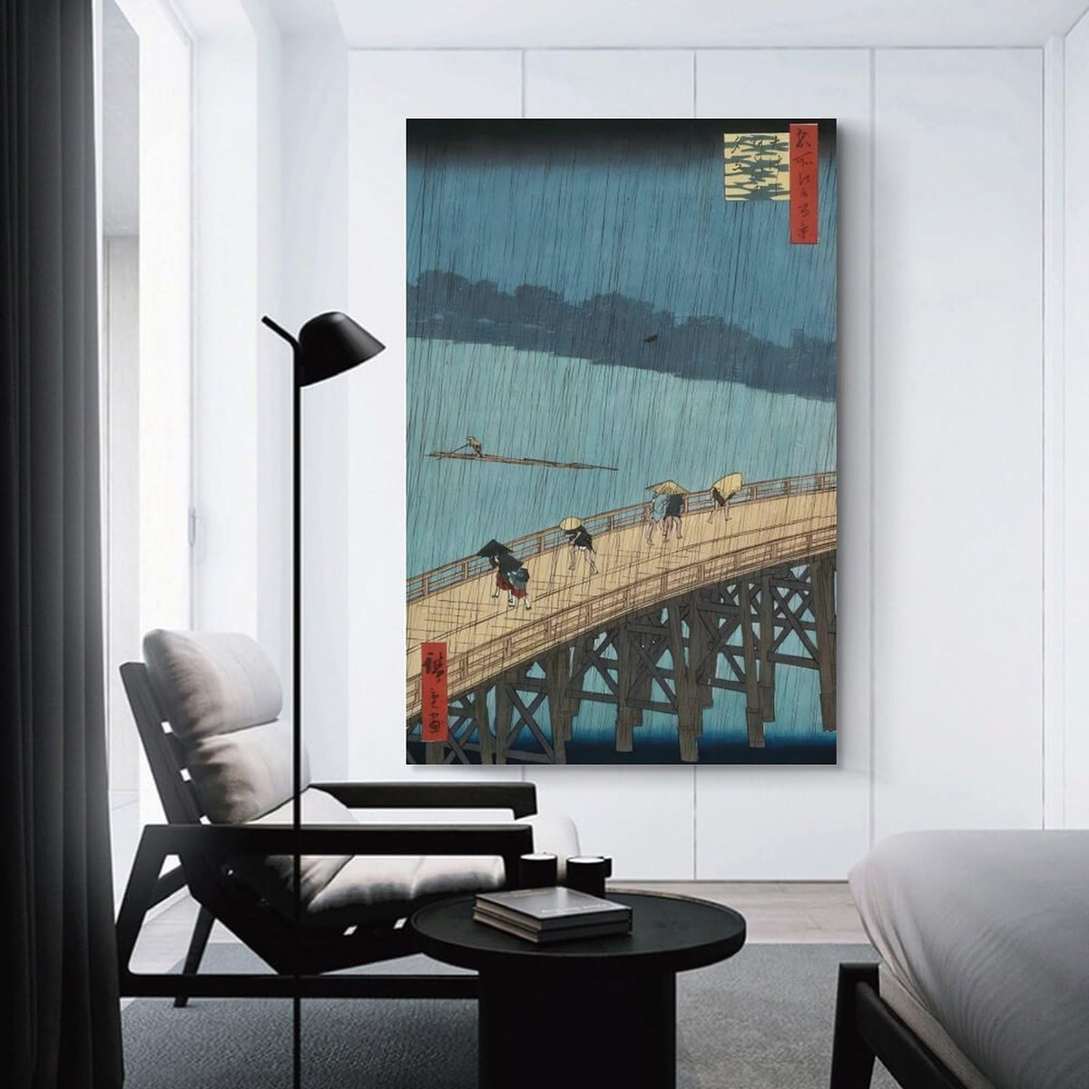 Hiroshige Ohashi Bridge In The Rain Canvas Printing Wall Art Ukiyoe Japanese Landscape Prints Vintage Blue River Bridge Scene Posters Wall Decor For Living Room Bedroom Office 24x36inch (style-9 / 24x36inch(60x90cm) Unframe)