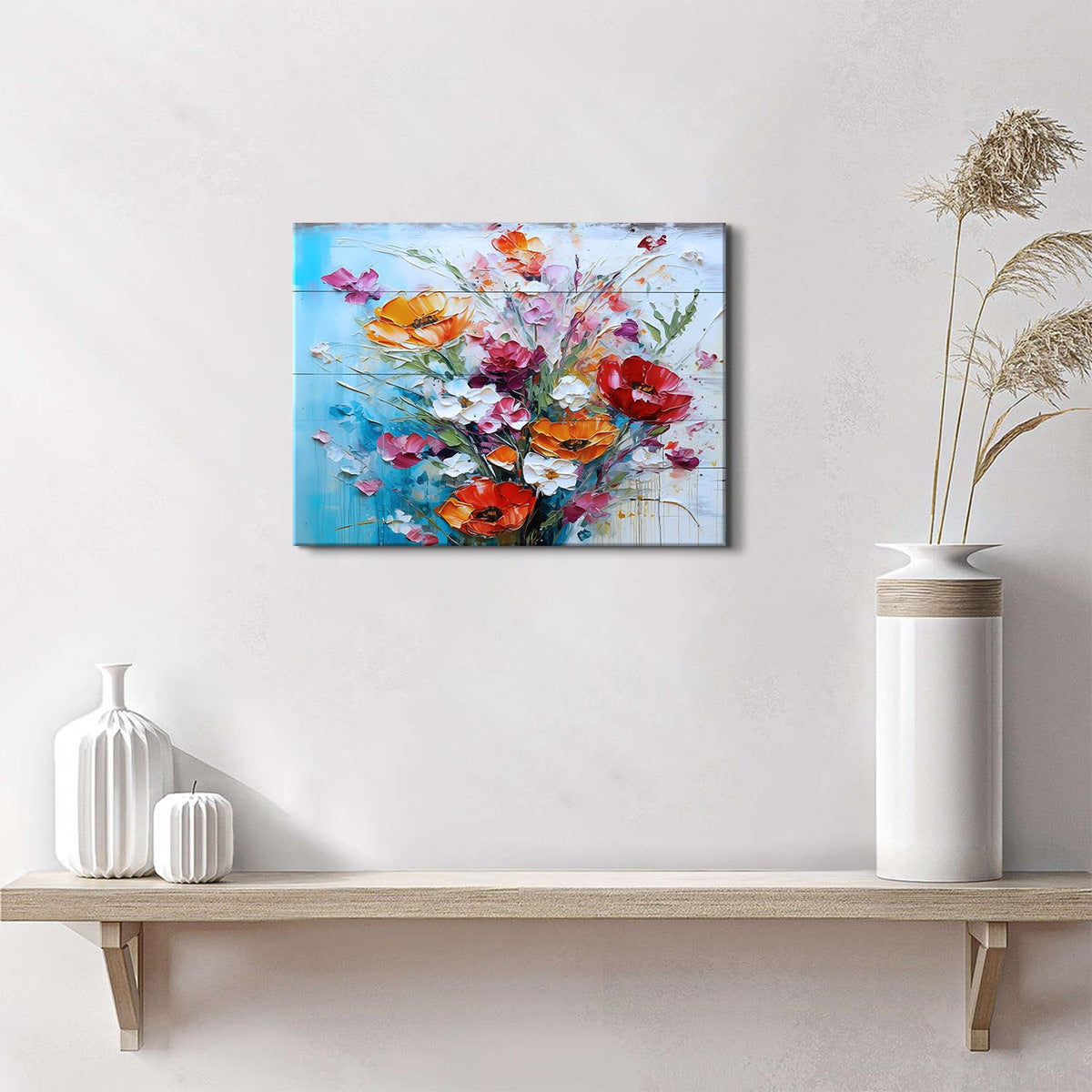 Colorful Flower Wall Art for Living Room Decor Red Wildflowers Painting Orange Botanical Prints Wall Decor Modern Abstract Watercolor Floral Artwork for Girls Bedroom Bathroom Home Decorations 12x16" (16"L x 12"W / Colorful Floral)