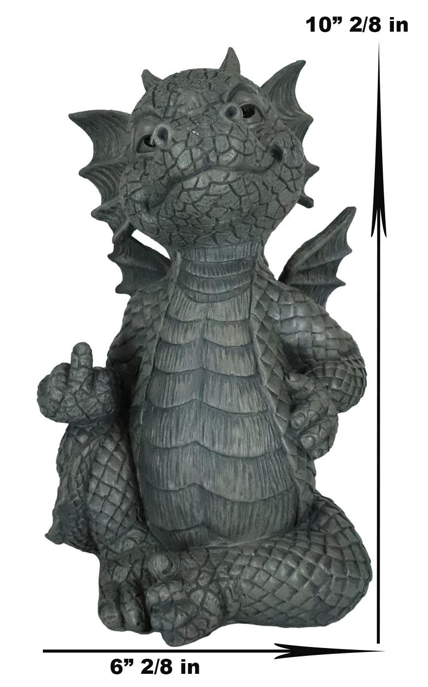 Ebros Keep Off Flip The Bird Rude Baby Dragon Sitting Statue 10" H Fairy Garden Faux Stone Resin Finish Guest Greeter Figurine (Flip the Bird Keep Off)