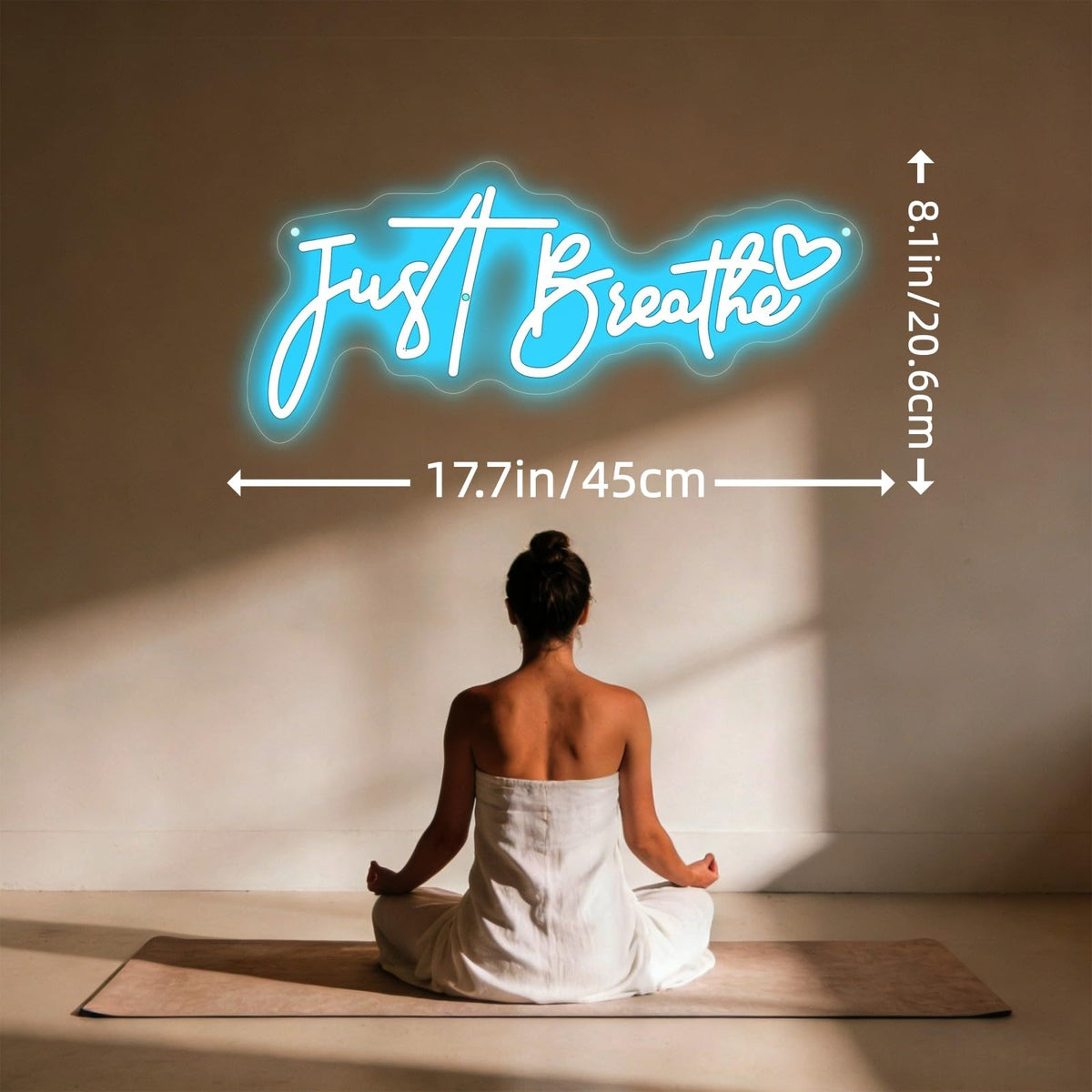 Just Breathe Neon Sign Calming Quote LED Wall Decor (Just Breathe-Ice Blue)