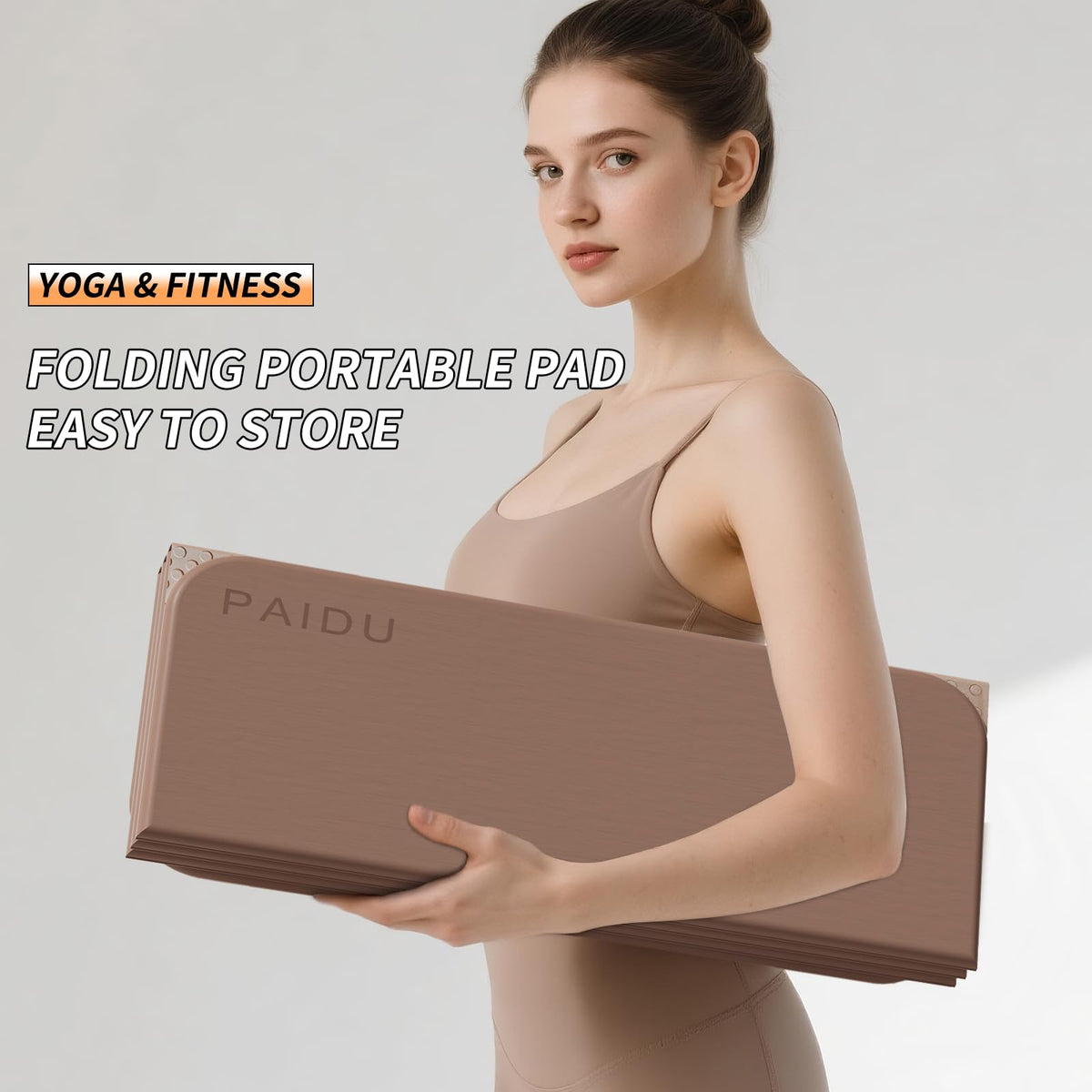 Foldable Yoga Mat 10MM Thick SGS Certified TPE 75x26" Portable (Brown + apricot)