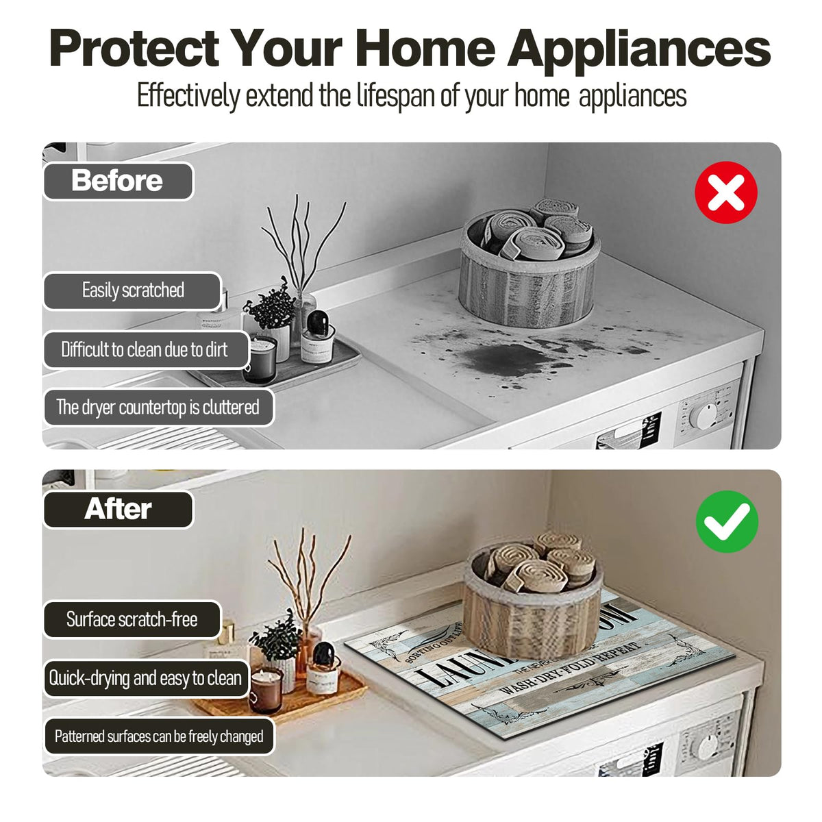 Dryer Top Protector Mat (wood grain laundry room)