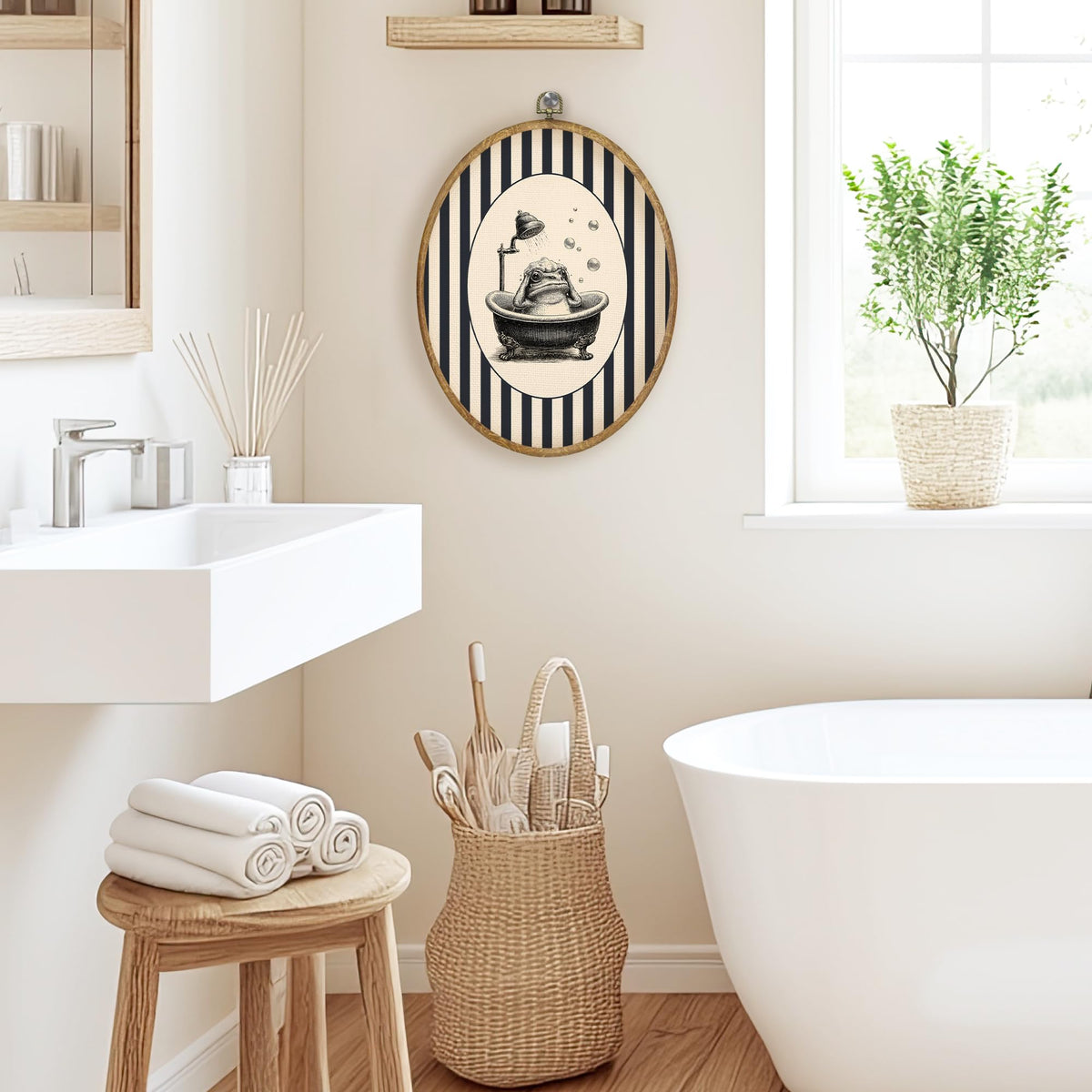 Vintage Funny Frog Bathroom Oval Wall Art Prints Decor 8.6x11.4 (Colour 74)
